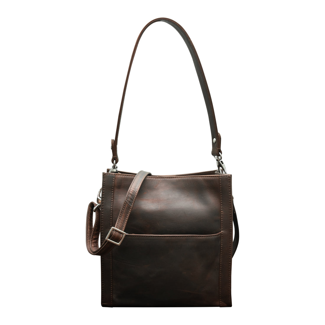 Cenzoni OPLB70 genuine leather crossbody bag in brown - front view