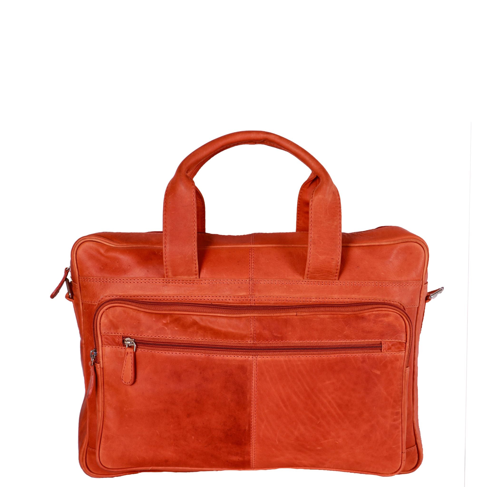 Orange leather laptop bag front side