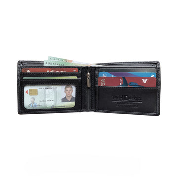 Secret Keeper Classic men's wallet interior showing 4 card slots, ID window and  zip pocket
