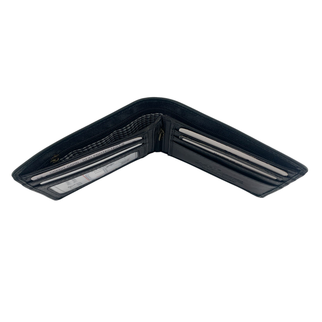 Black men's wallet open view with card slots