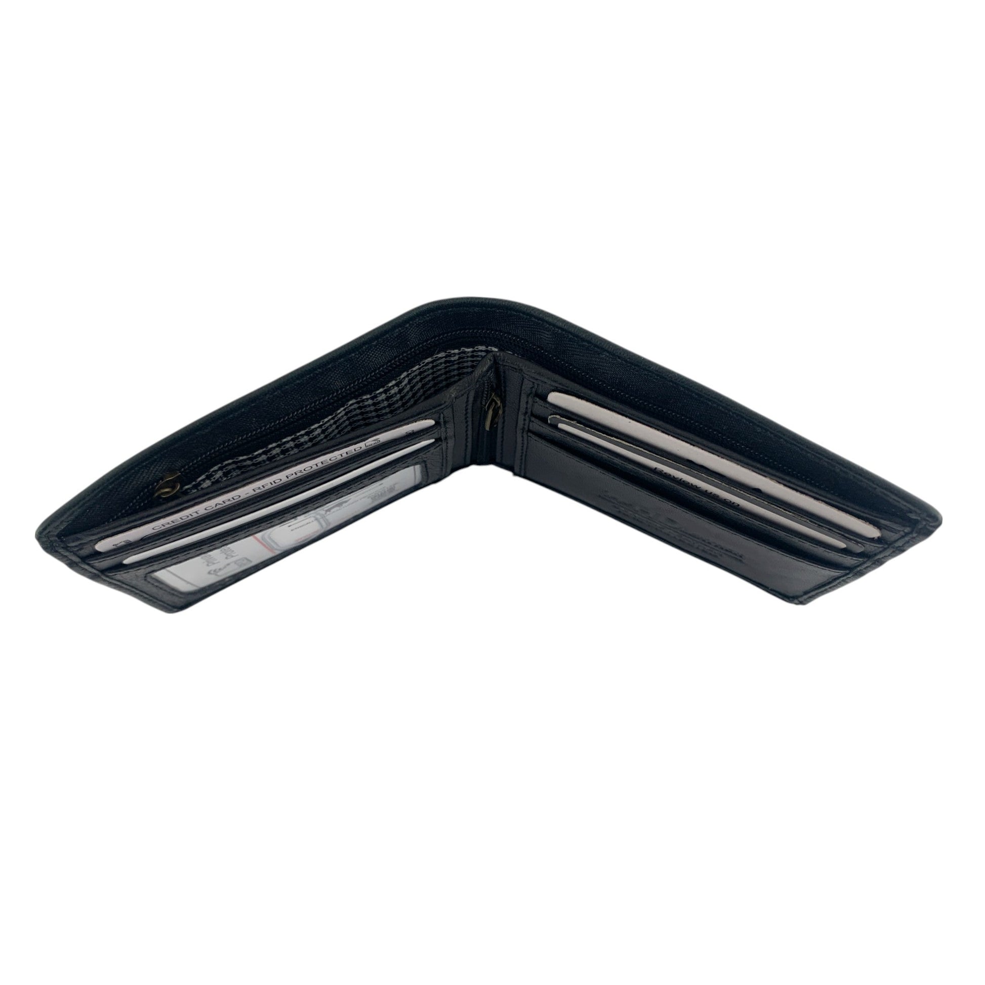 Black men's wallet note compartment view