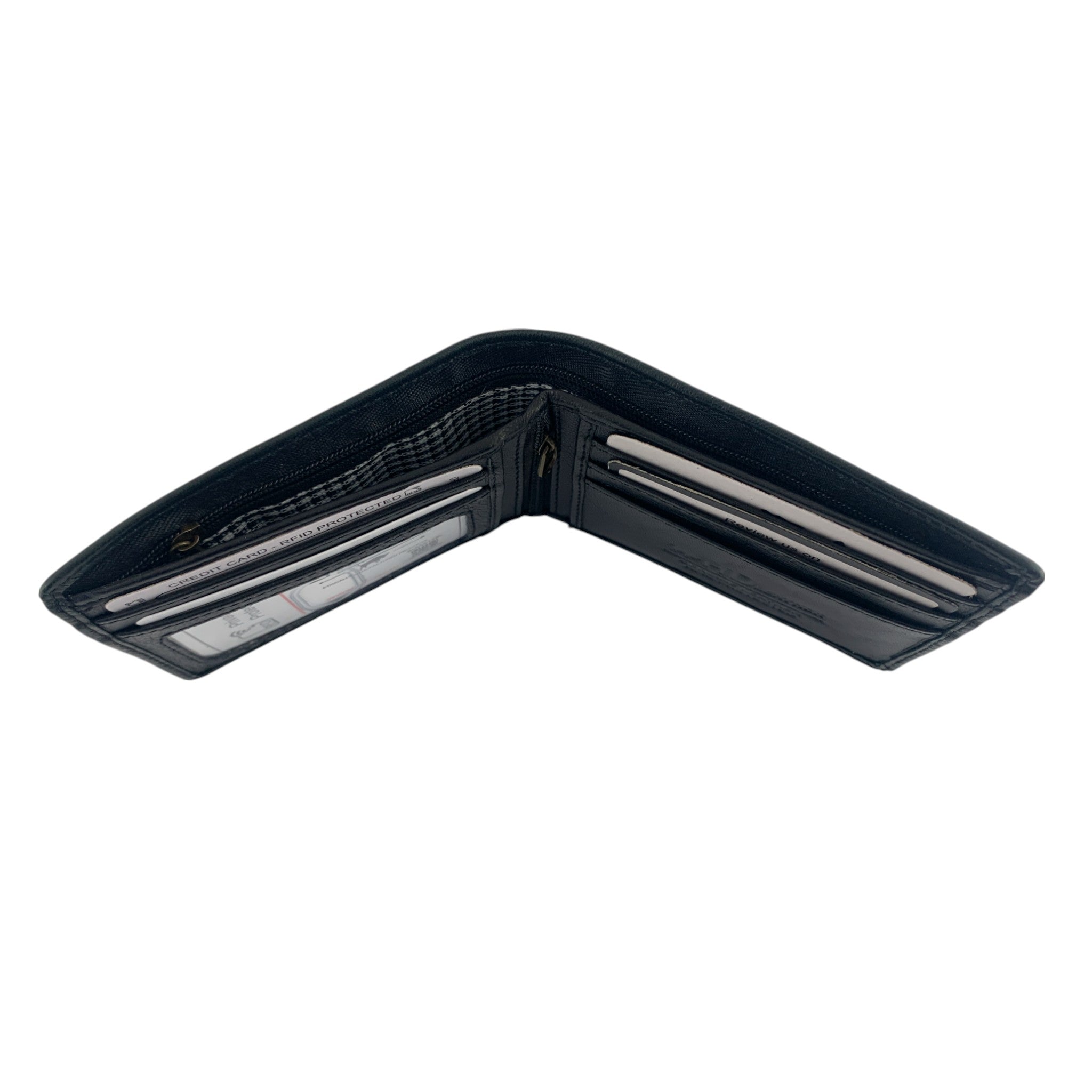Black men's wallet note compartment view
