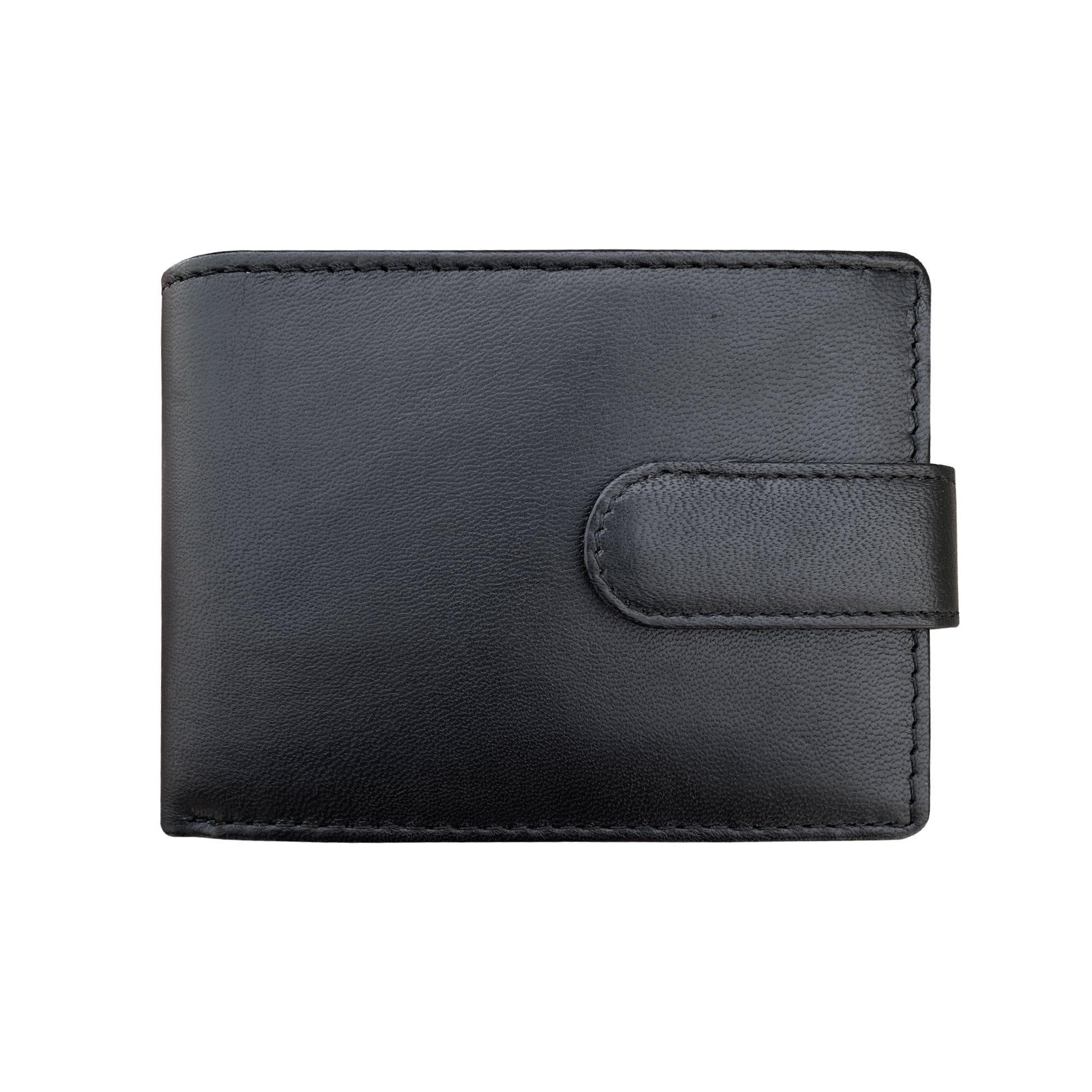 Black sheepskin men's wallet with button snap closure and RFID protection