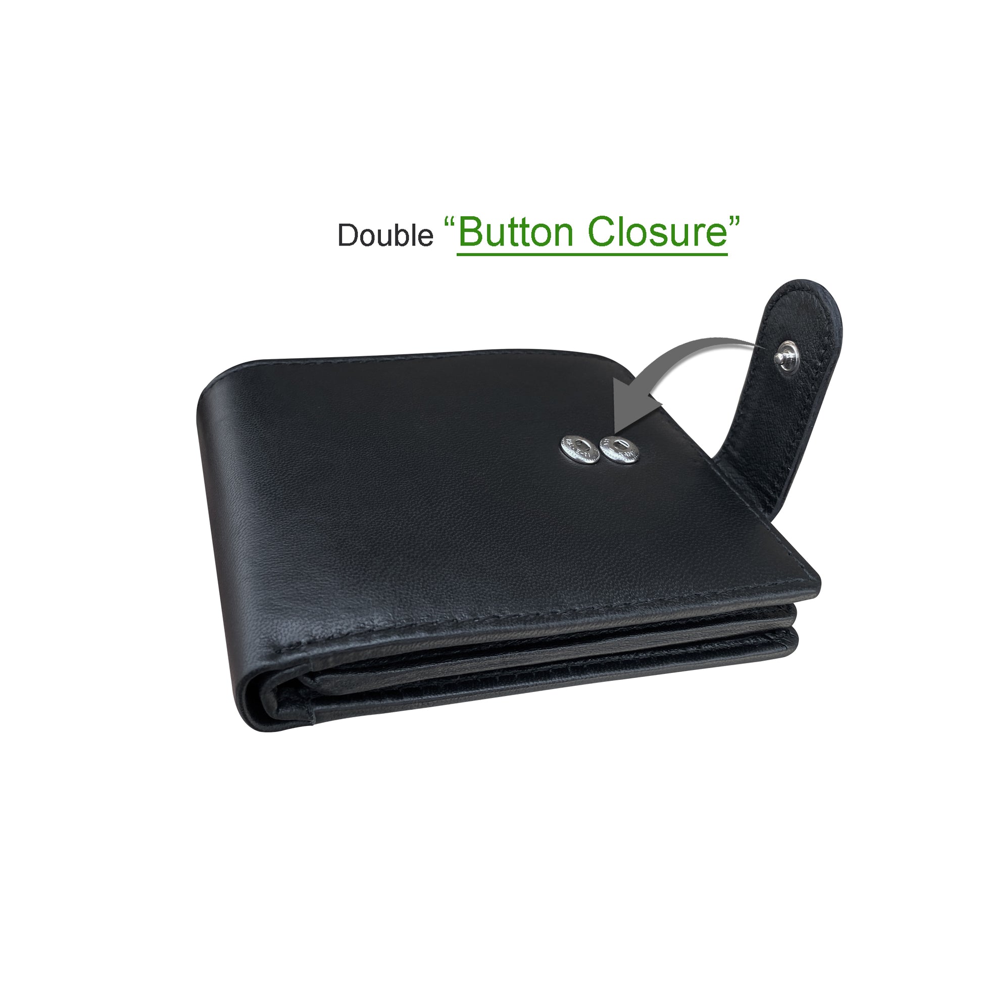 Black sheepskin wallet double button snap closure design keeping cards and cash secure