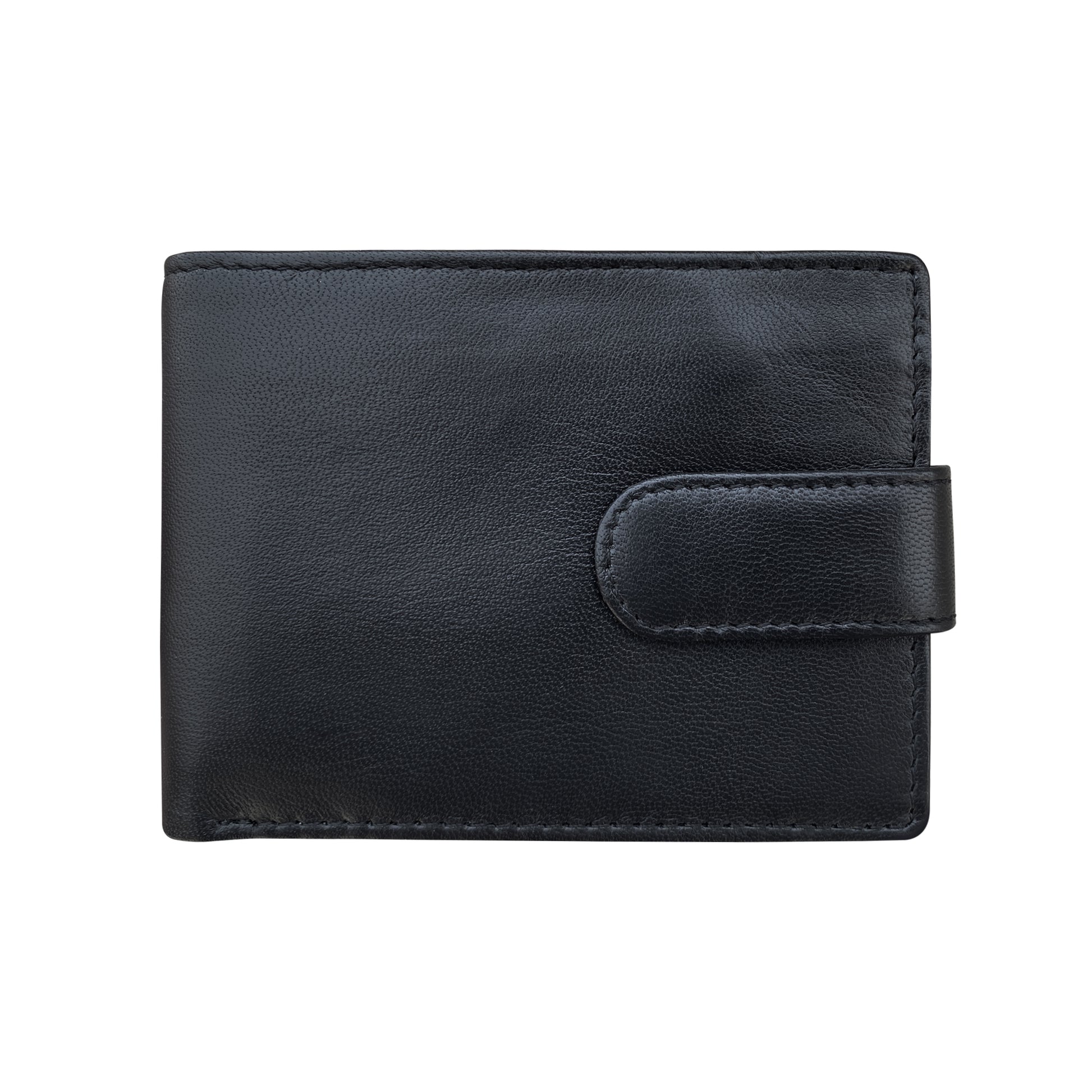 Black genuine sheepskin  wallet with  tab closure and textured leather exterior
