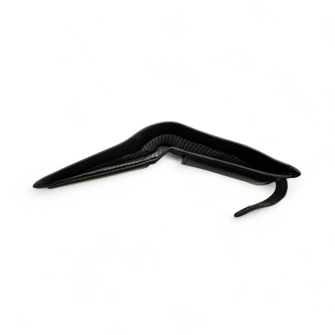 Black leather wallet with card slots on a white background