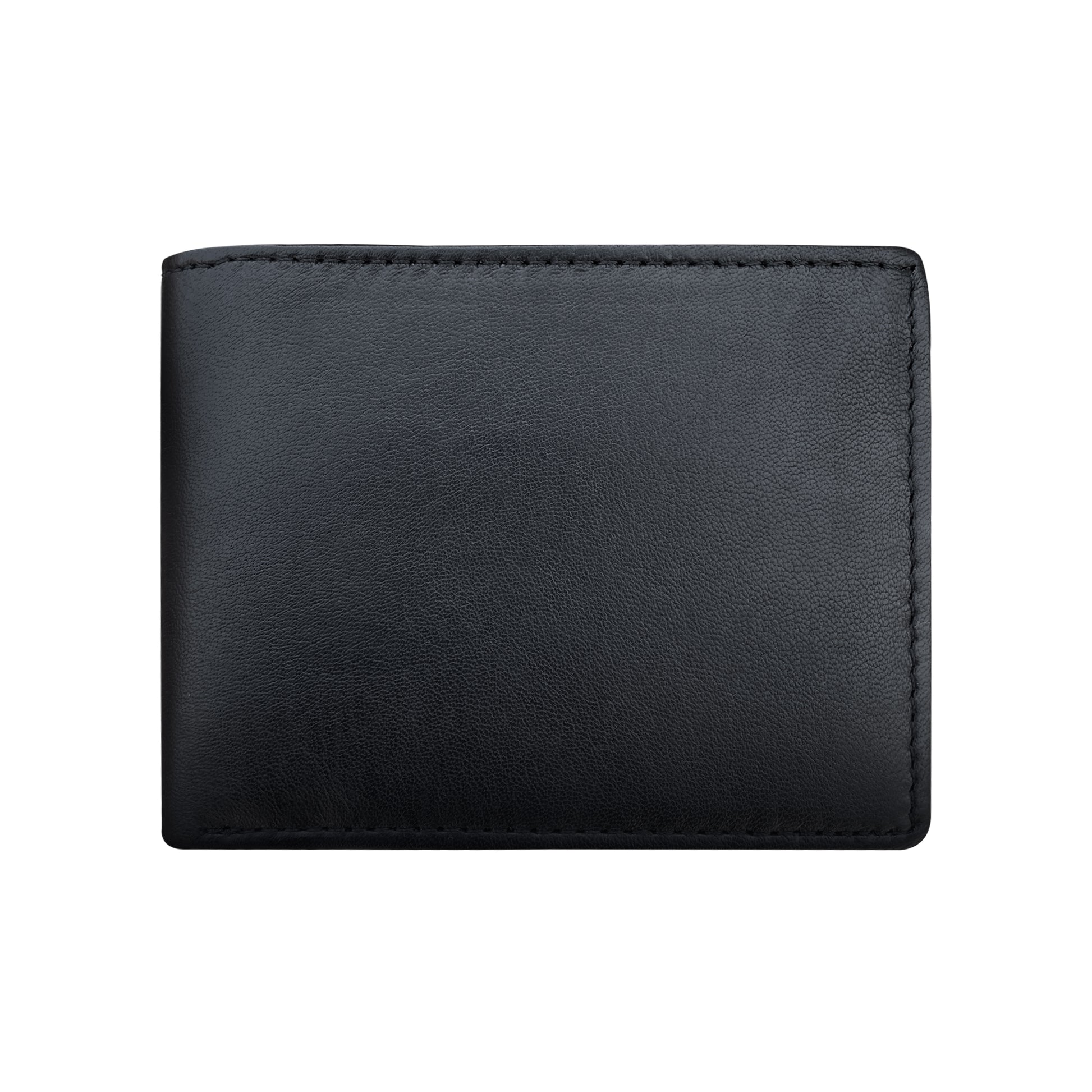 Black leather bifold wallet closed, front view 