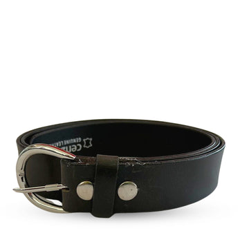 Black Replaceable Buckle Leather Belt. Size 44"- 46".