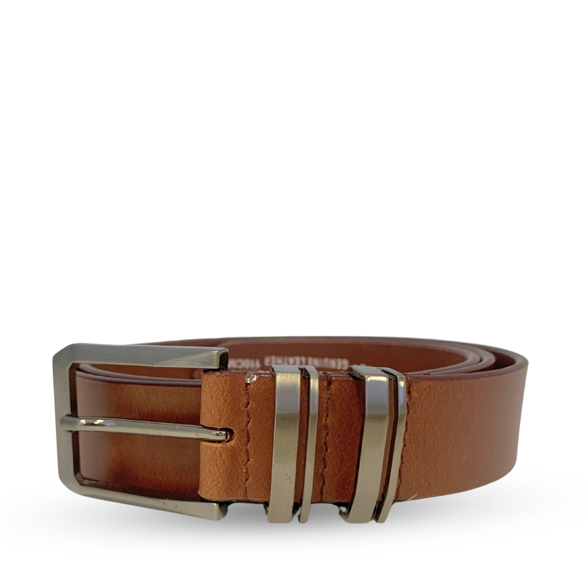 Tan Double Metal Loop Leather Belt