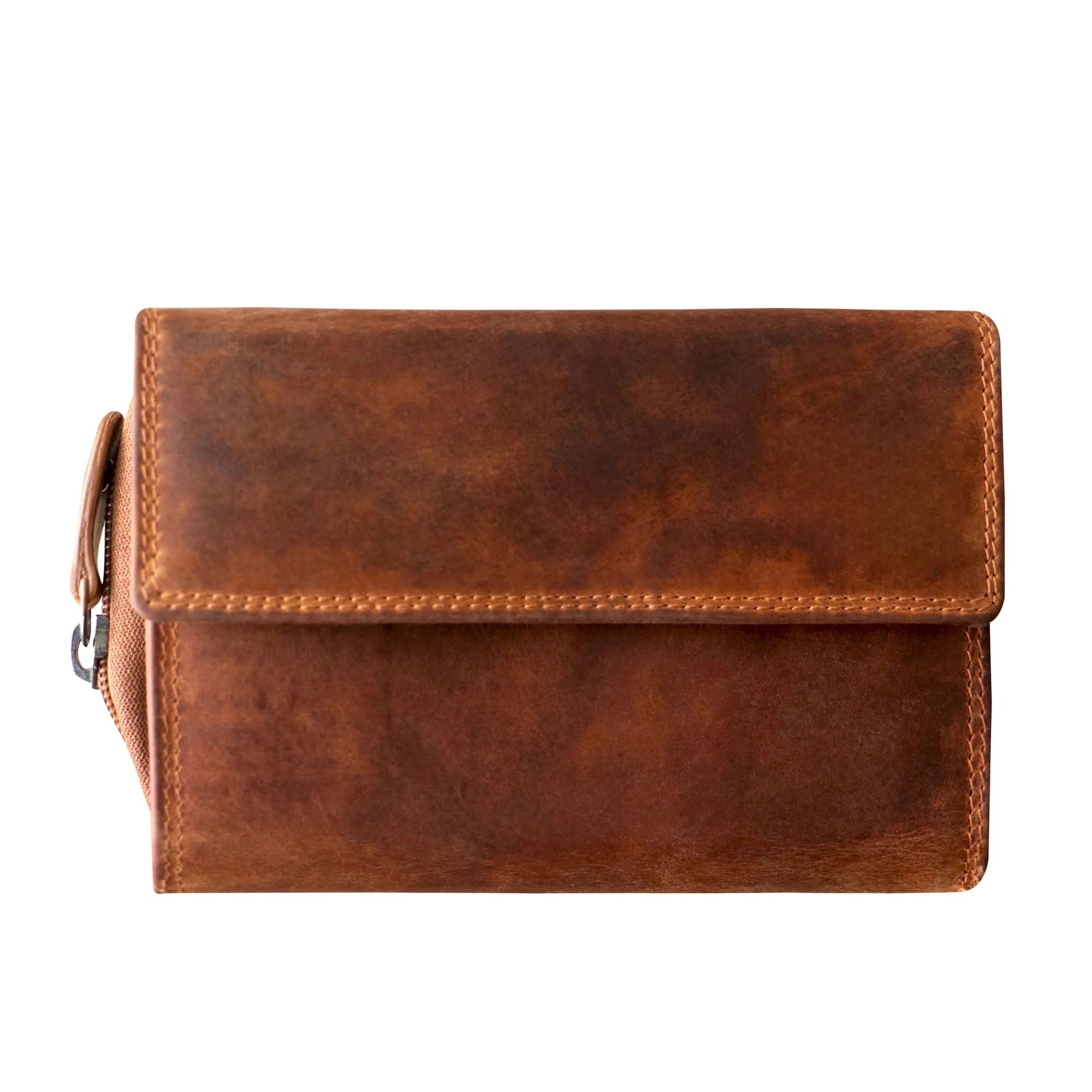 Camel leather wallet on a white background
