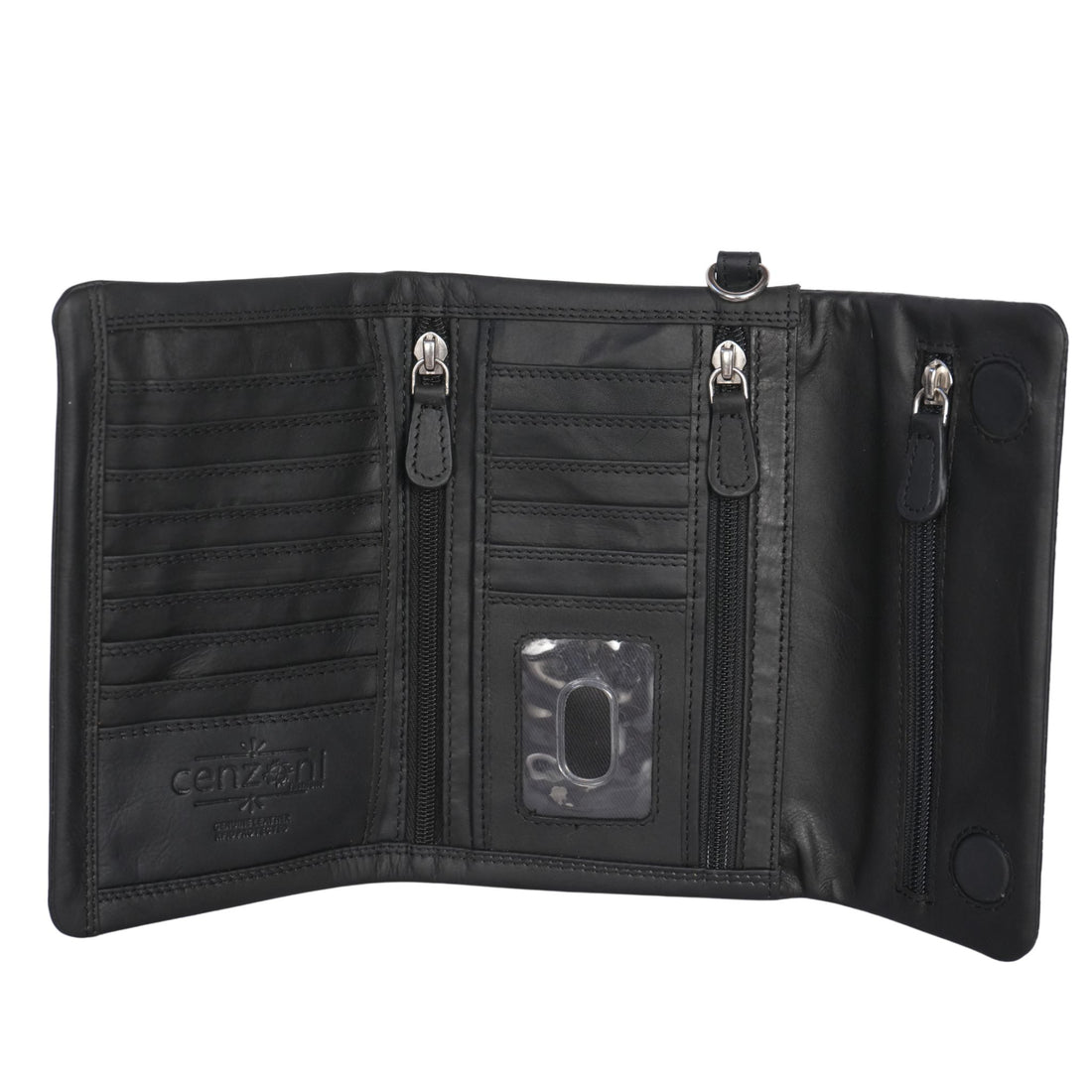 Black cowhide ladies wallet front view