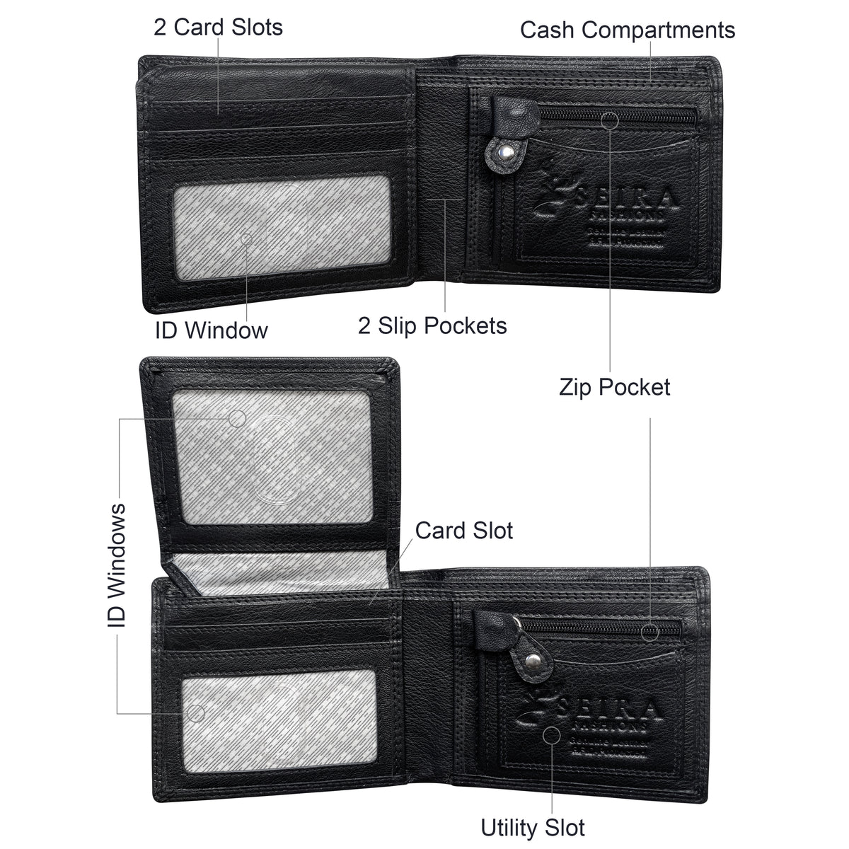 Seira Fashions - Men's RFID Leather Wallet with Flip-Out ID - ZGR226