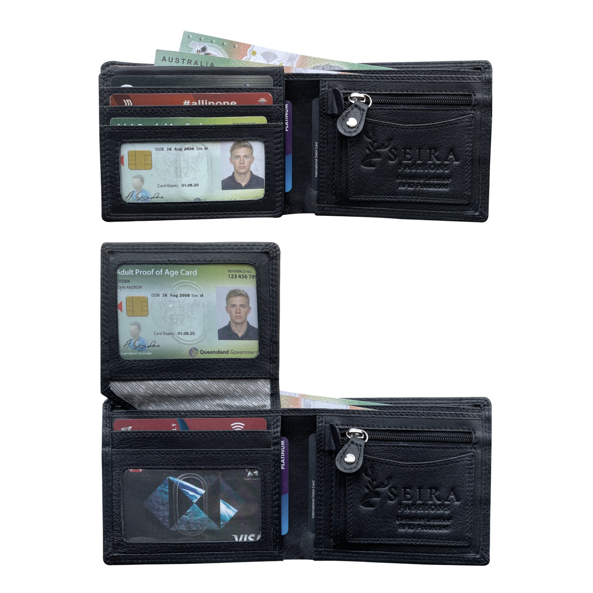 Seira Fashions - Men's RFID Leather Wallet with Flip-Out ID - ZGR226