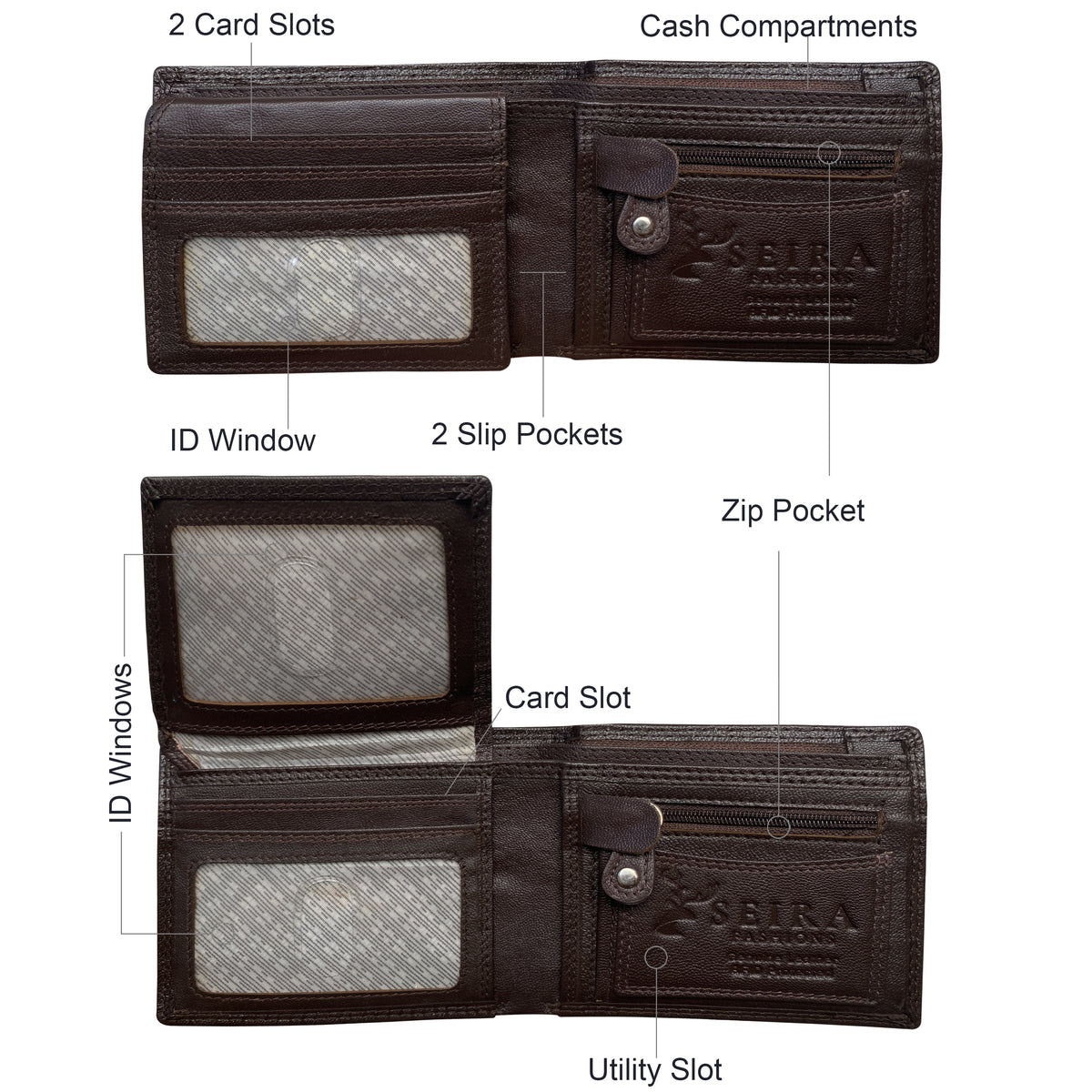 Seira Fashions - Men's RFID Leather Wallet with Flip-Out ID - ZGR226