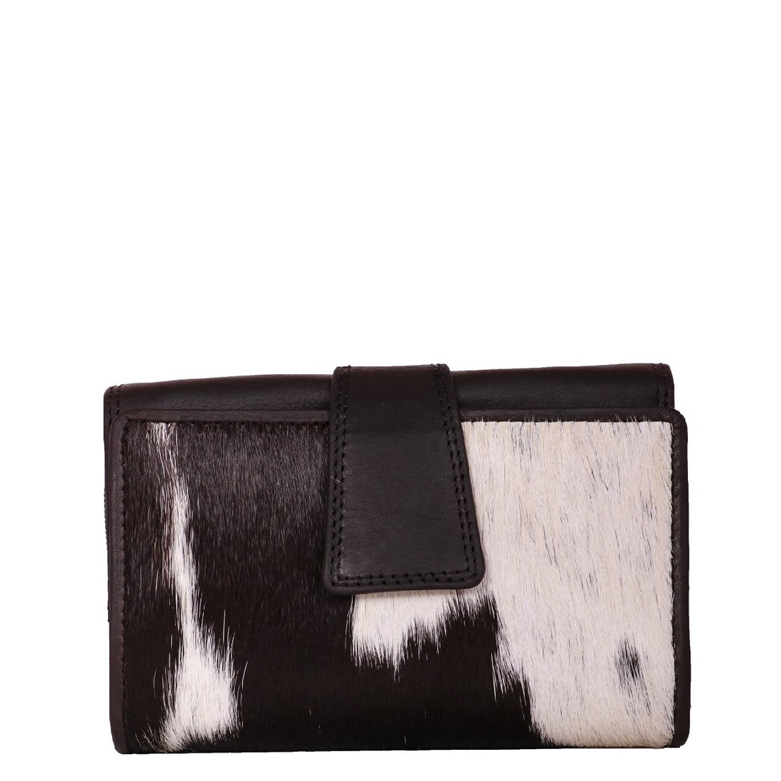 Black medium hairon cowhide ladies wallet front view