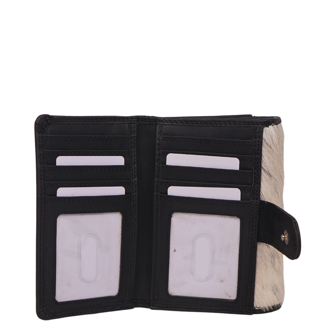 Black medium hairon cowhide ladies wallet front view