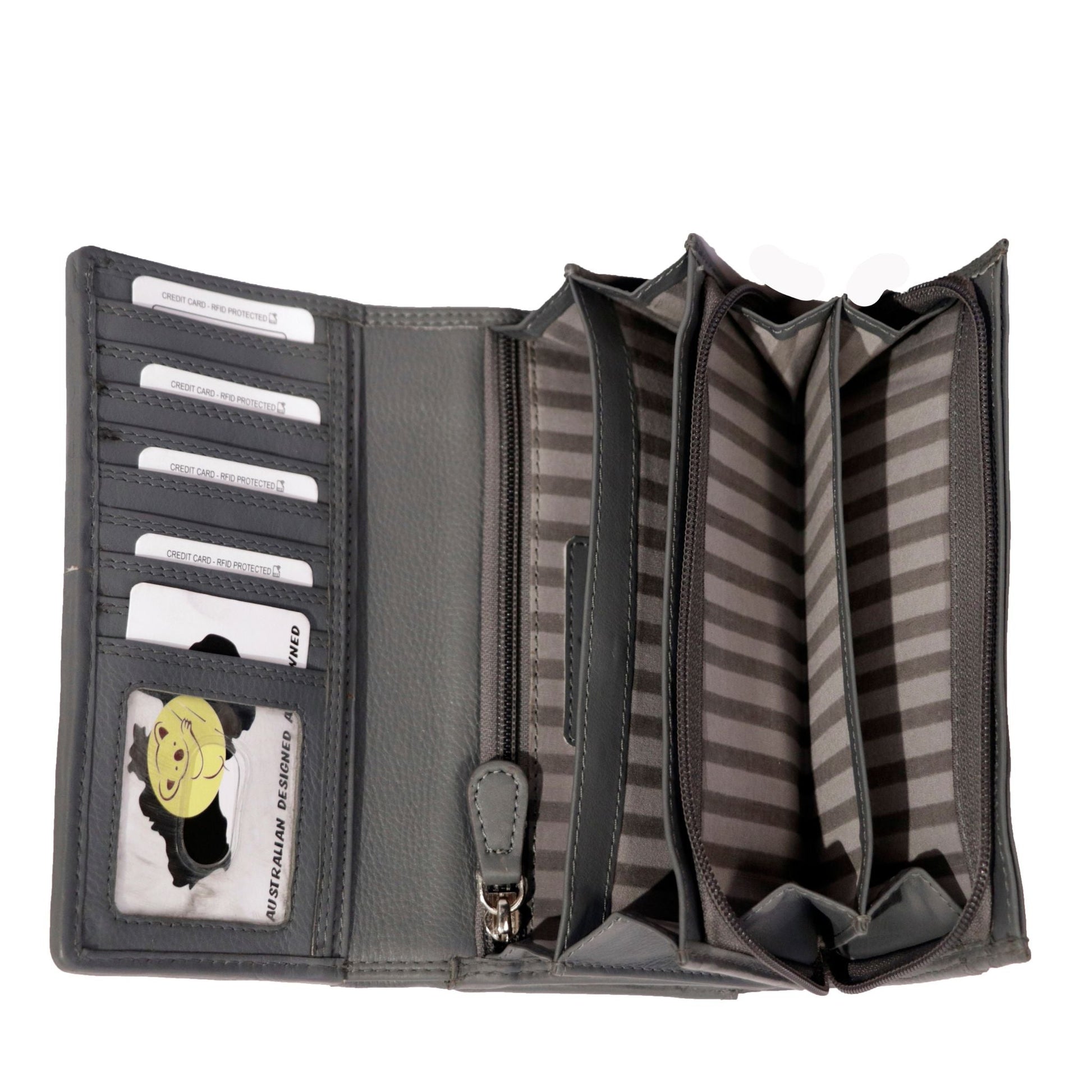 Grey Ladies Wallet Open Notes View