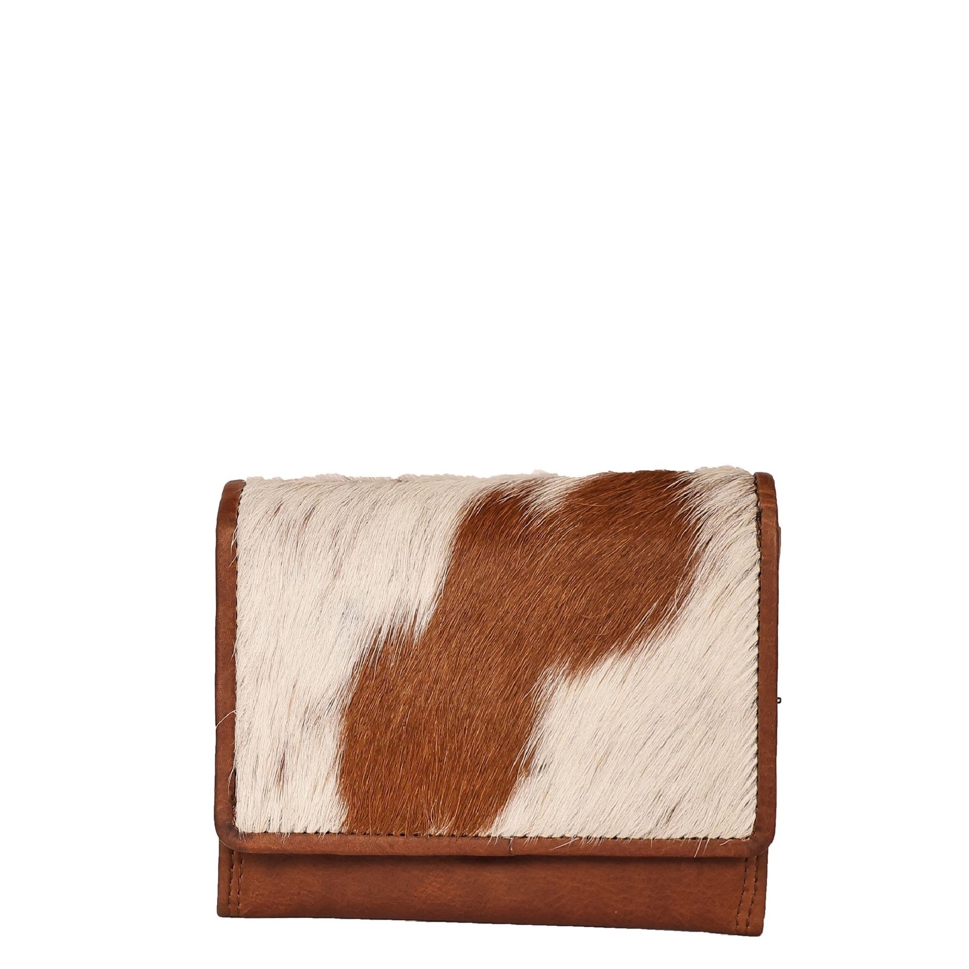Tan cowhide hairon small leather wallet frontside view
