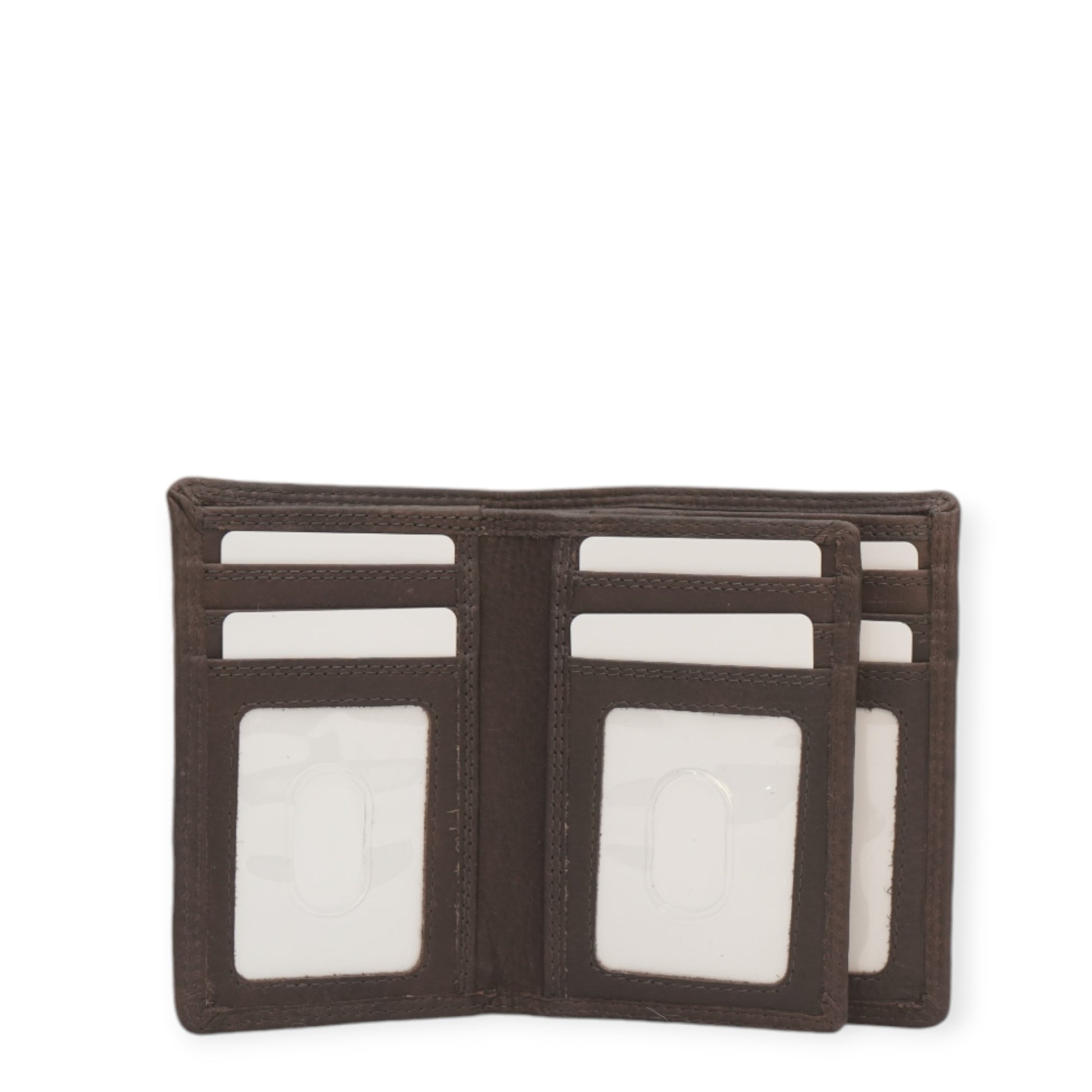 Brown bifold men's wallet open view