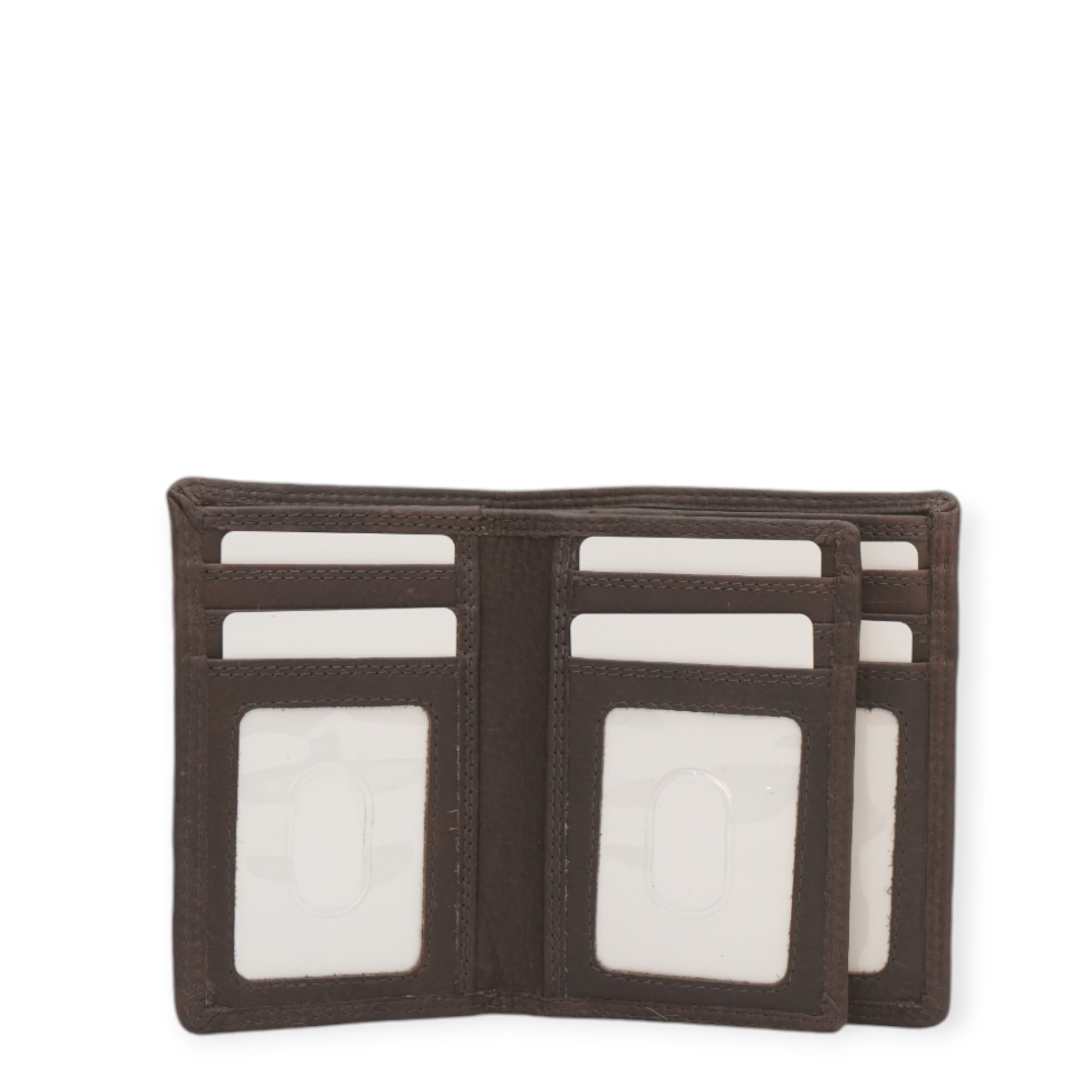 Brown bifold men's wallet open view