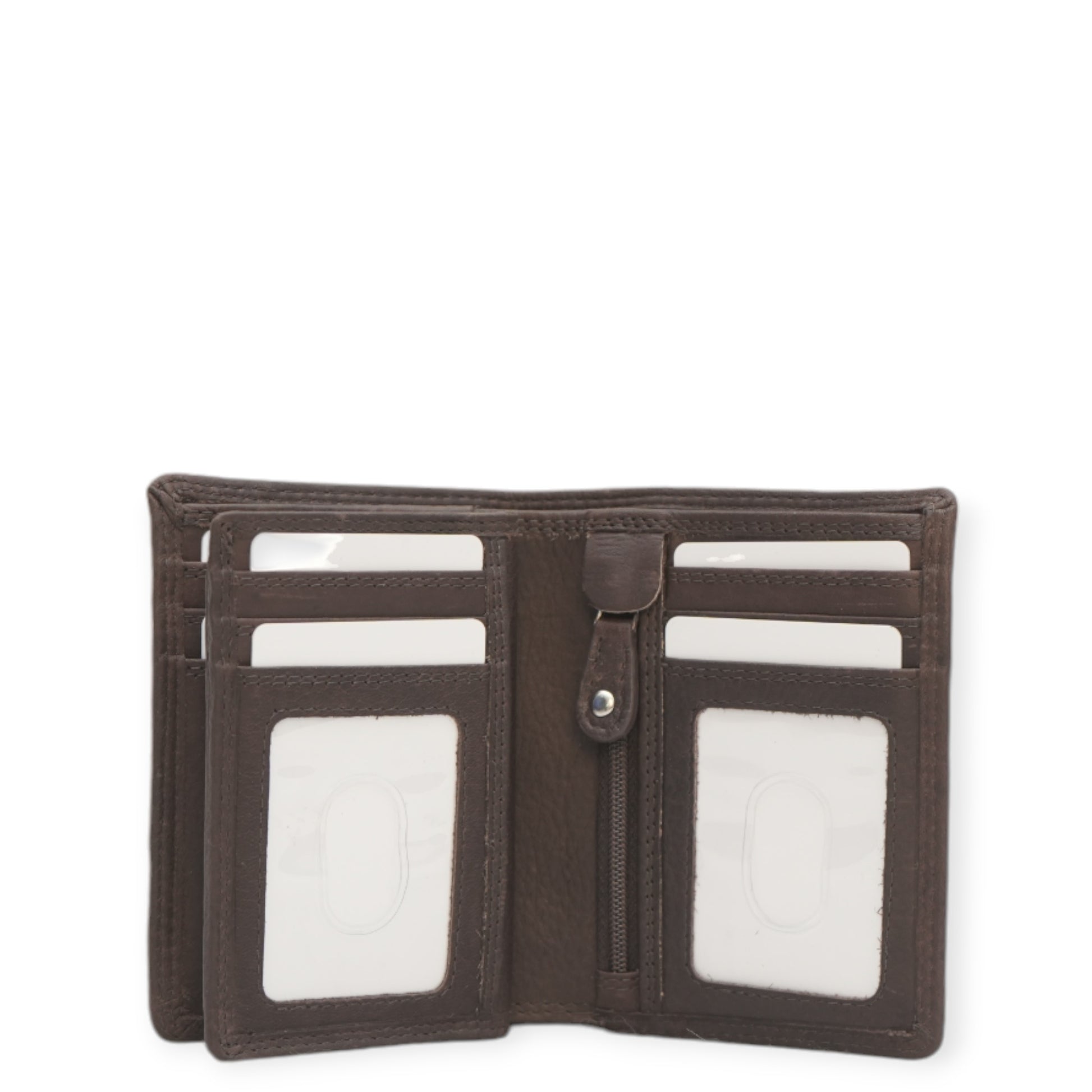 Brown bifold men's wallet open view 2