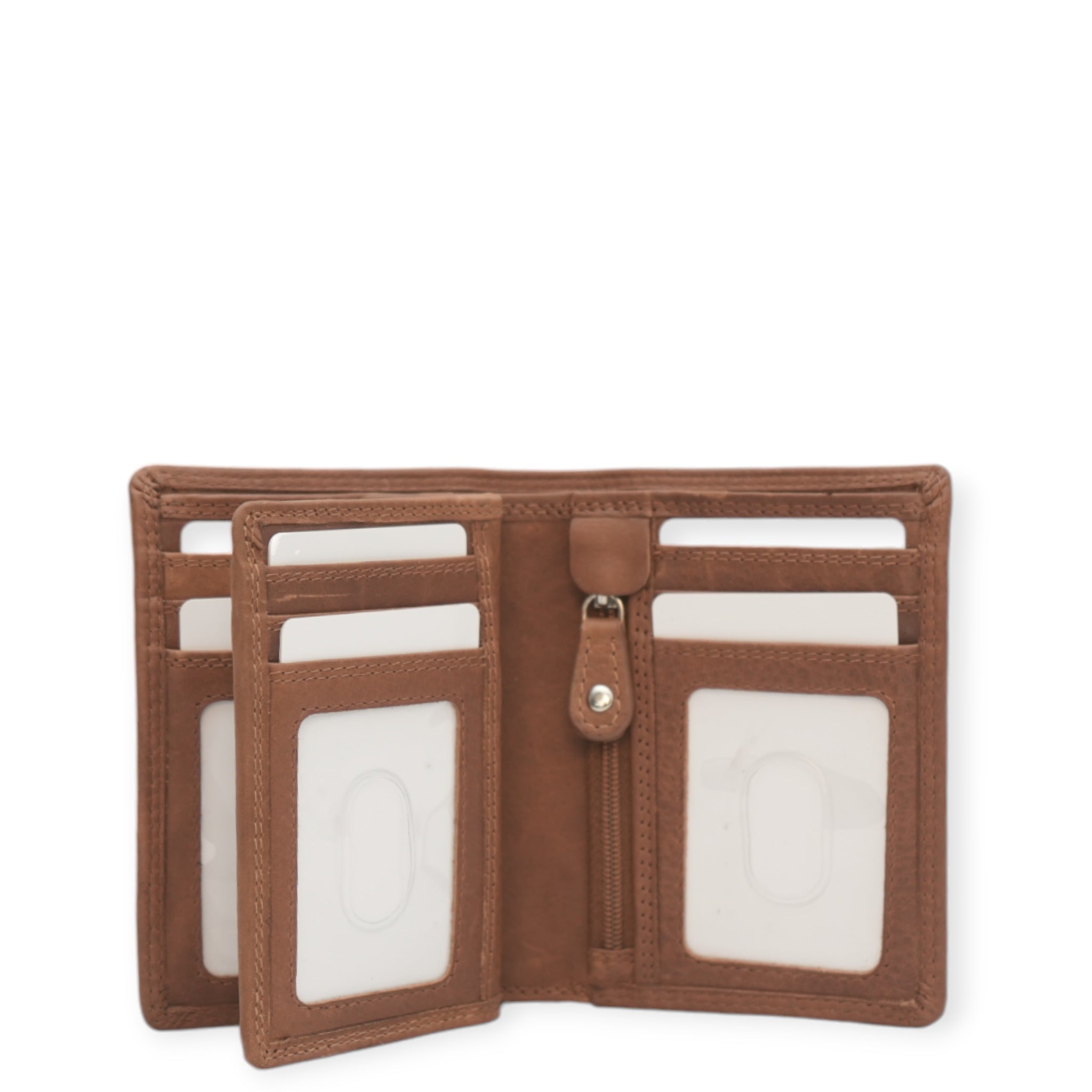  Tan Bifold men's wallet open view side 2