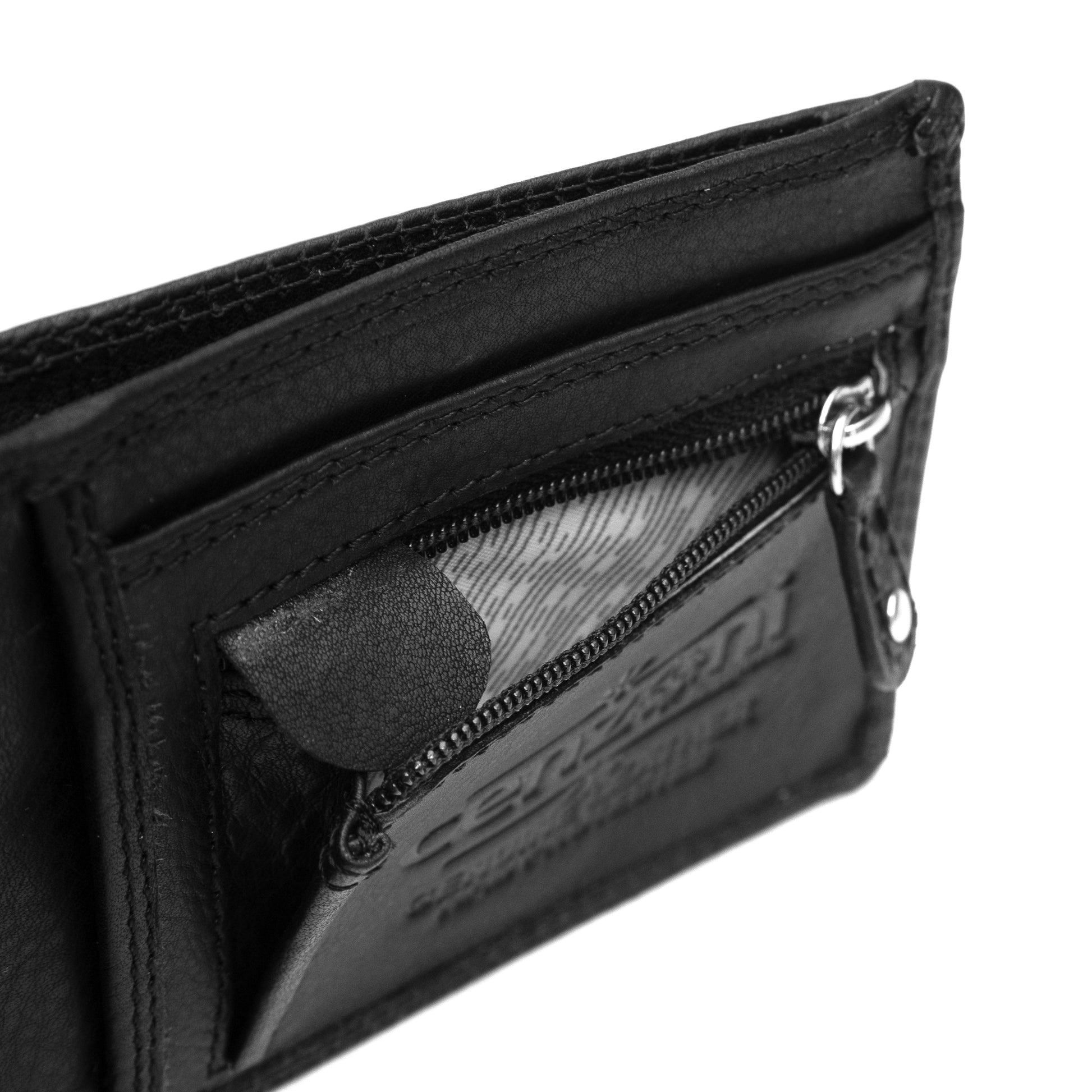 Men's black leather wallet zip pocket