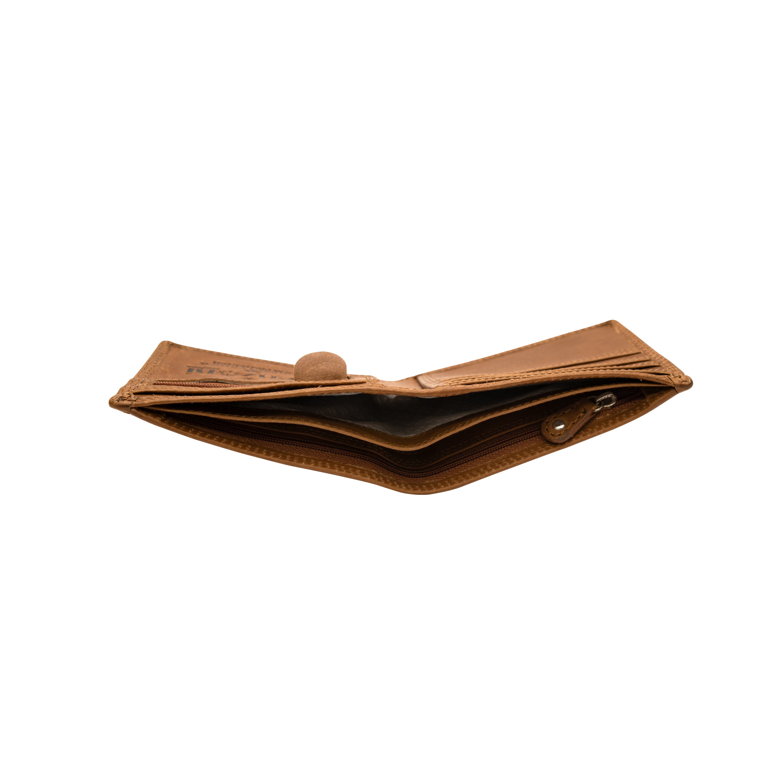 Men's tan leather wallet note compartment