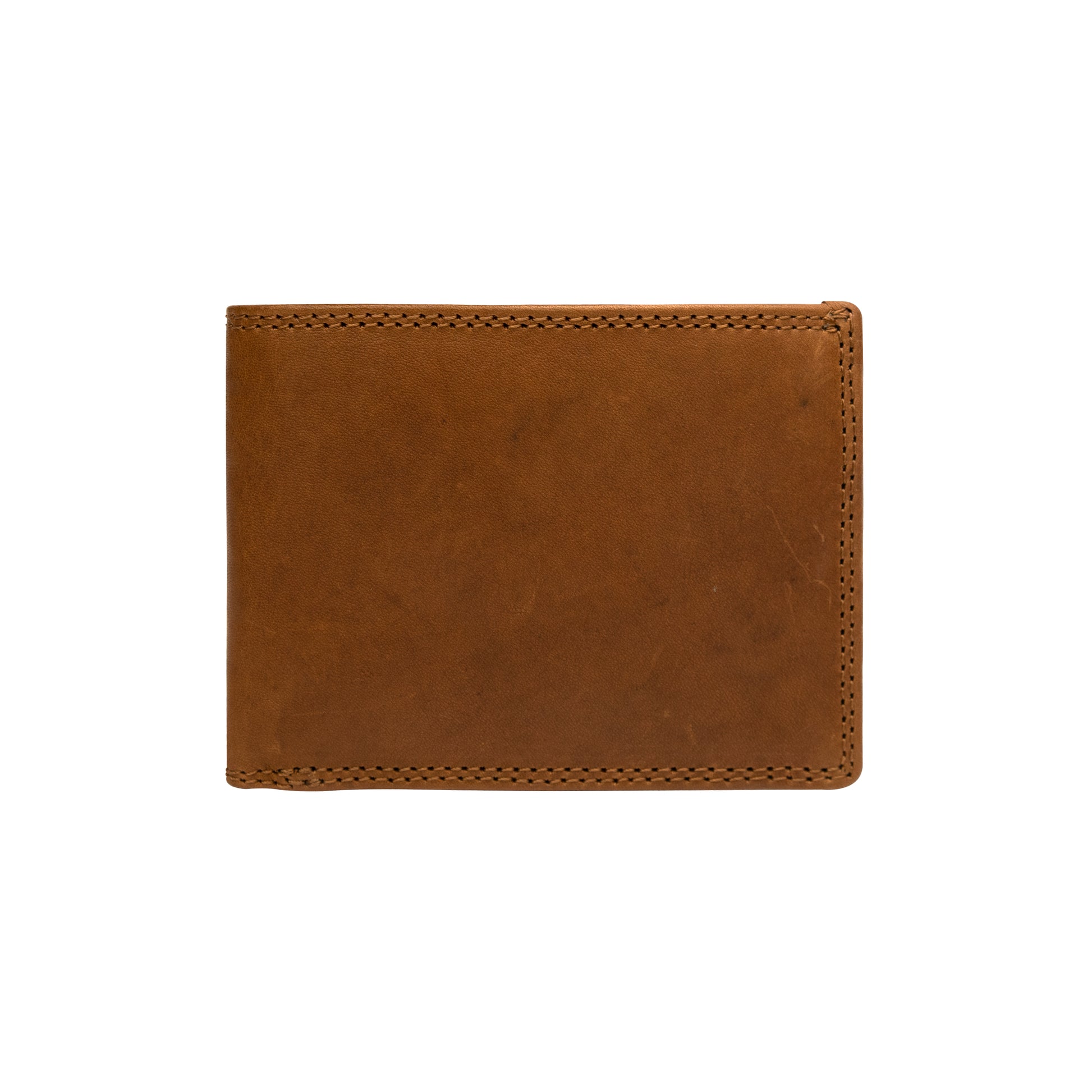 Men's tan leather wallet front view