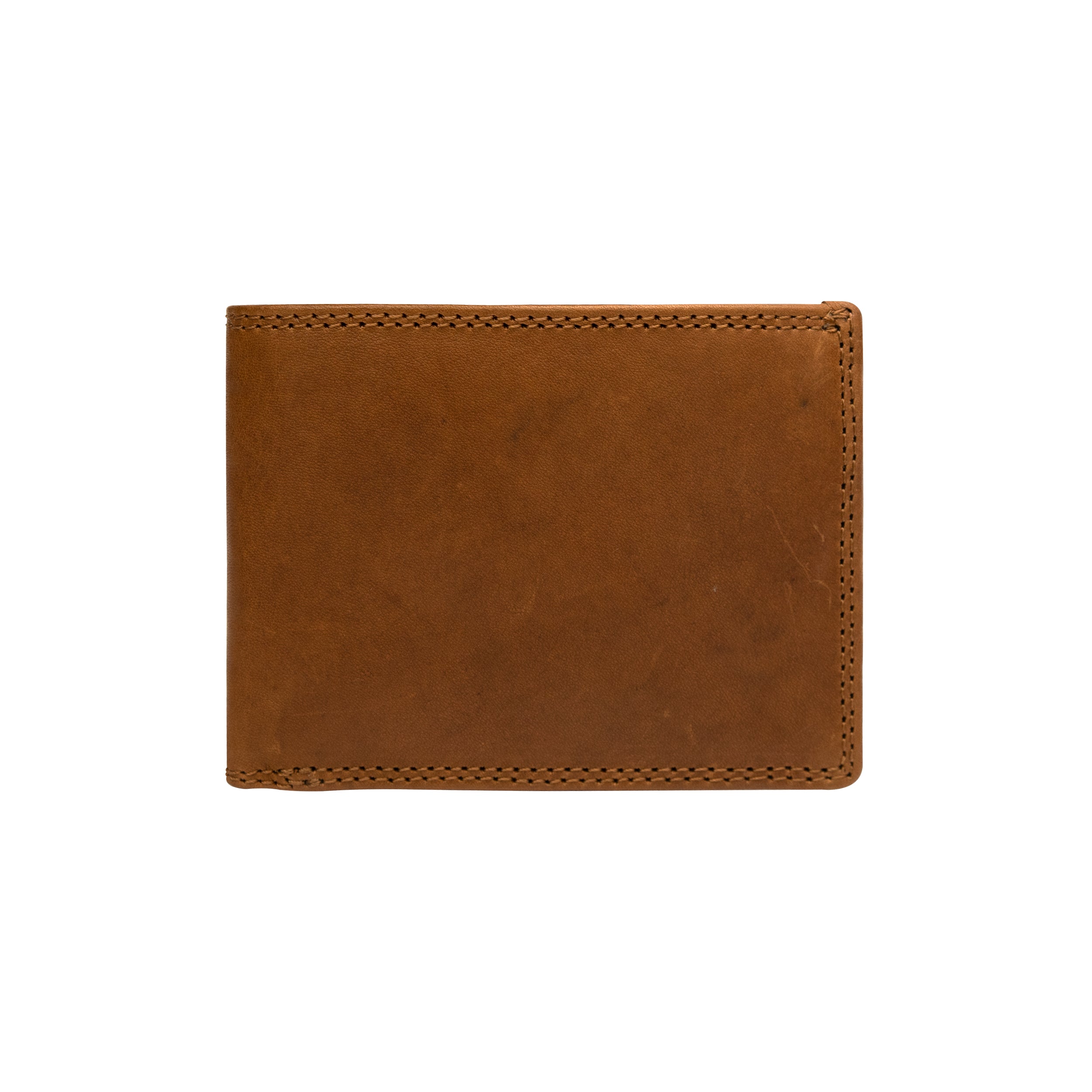 Men's tan leather wallet front view