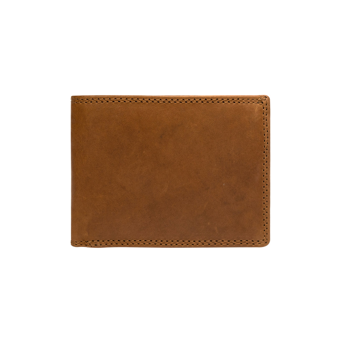 Men's tan leather wallet front view