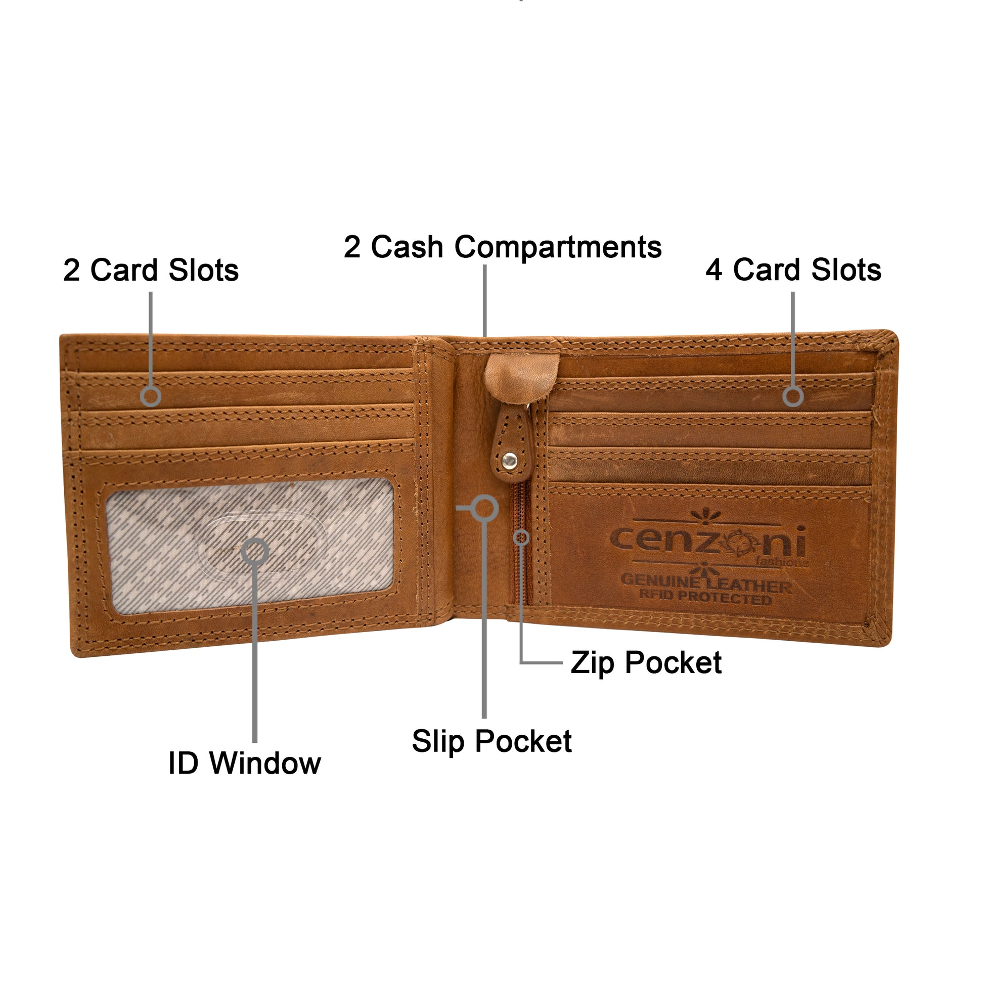 Men's tan leather wallet inside second view