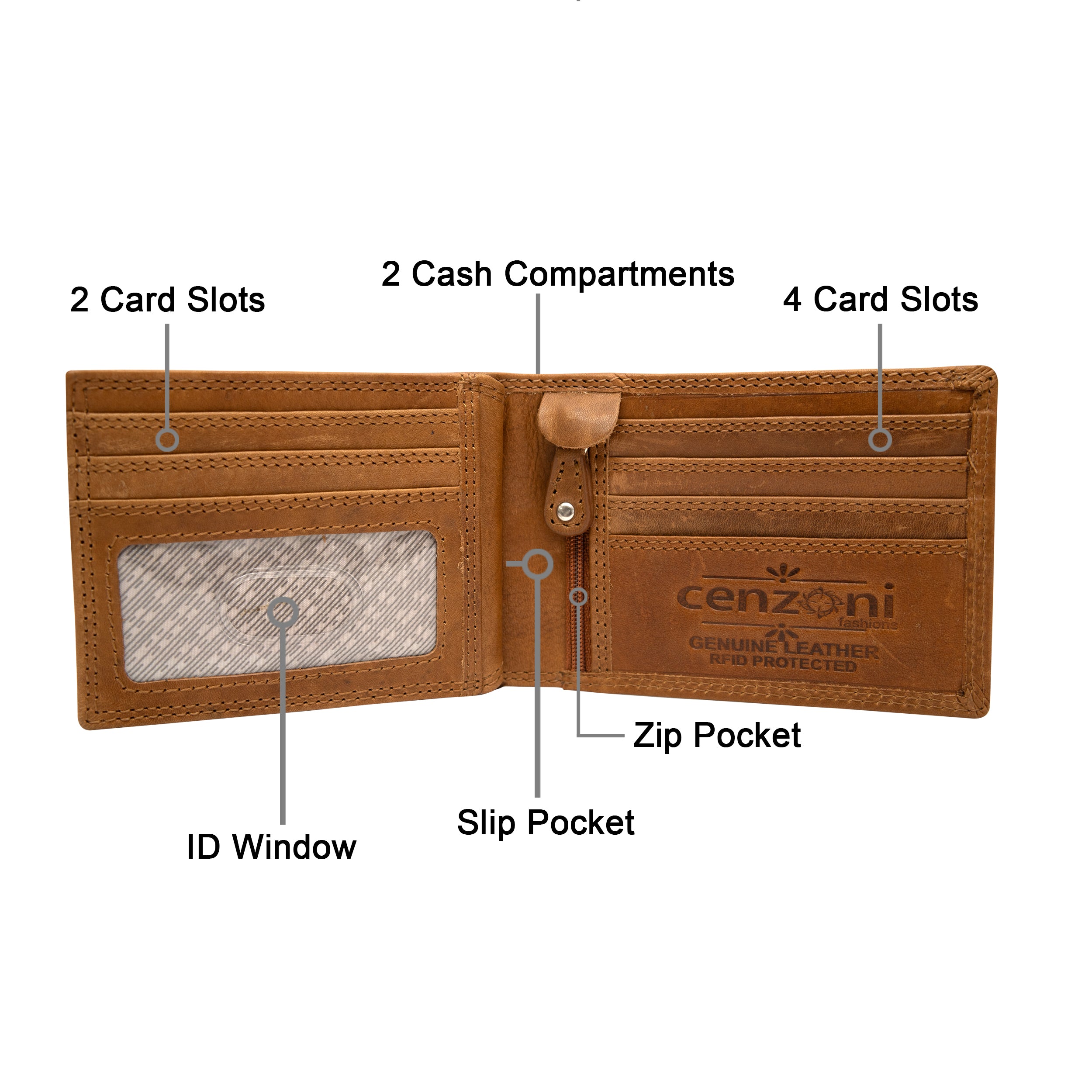 Men's tan leather wallet inside second view