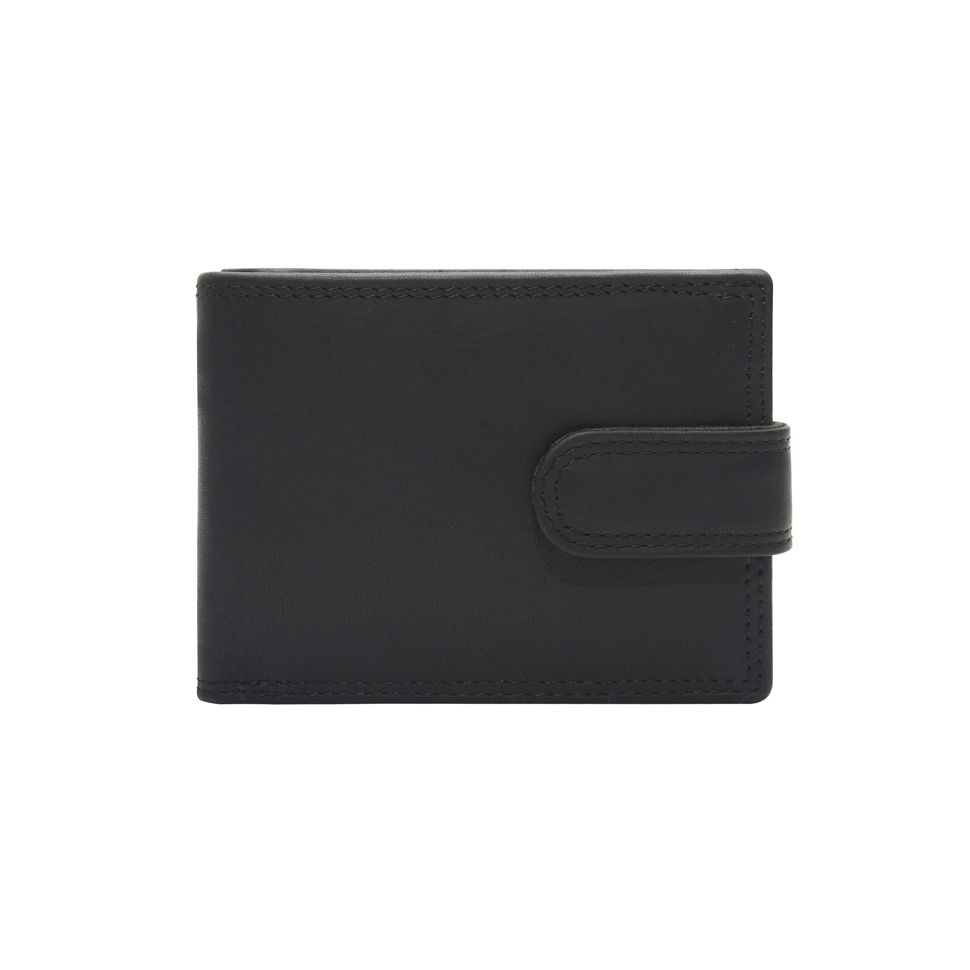 Cenzoni black leather RFID-protected bifold wallet with button closure - front view