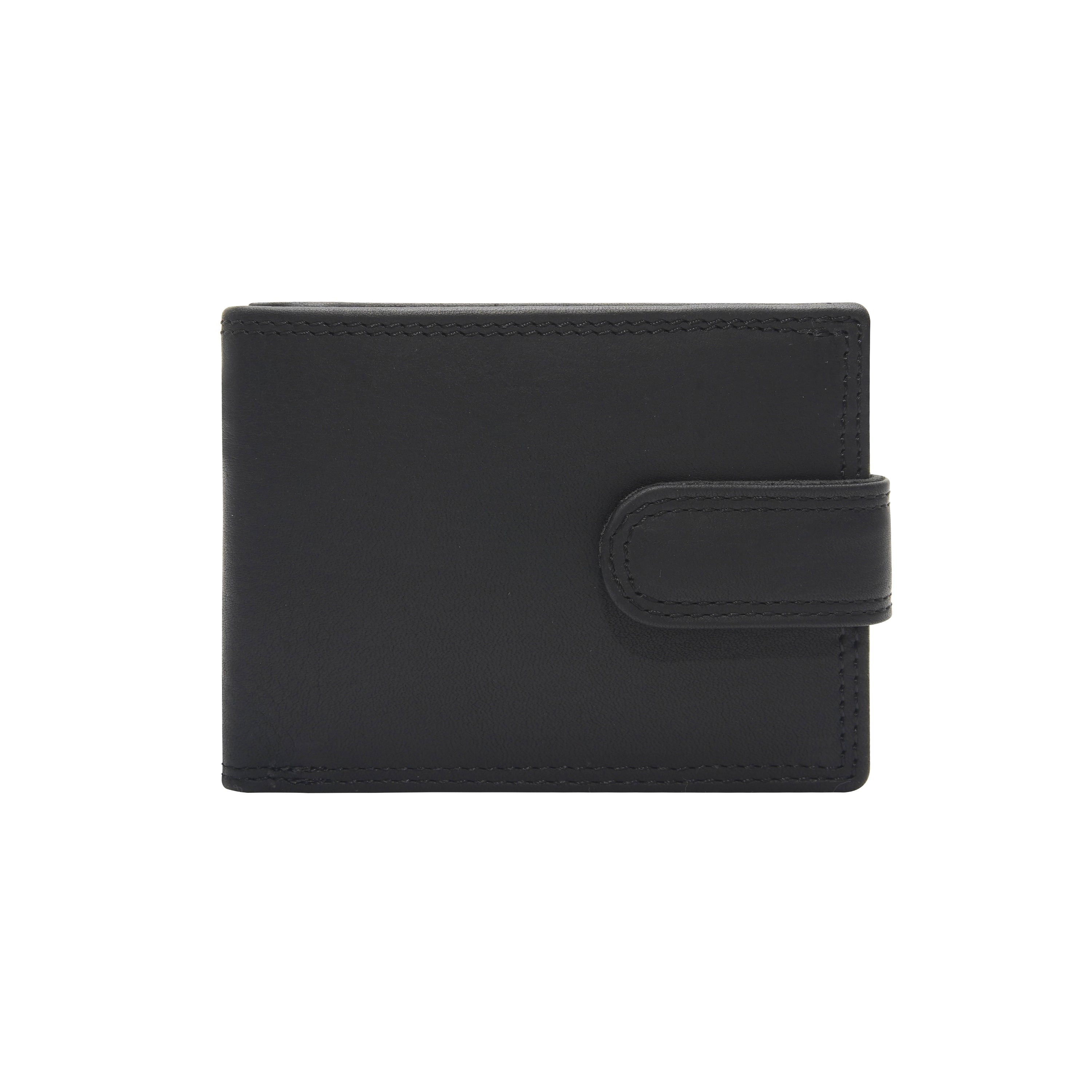 Cenzoni black leather RFID-protected bifold wallet with button closure - front view
