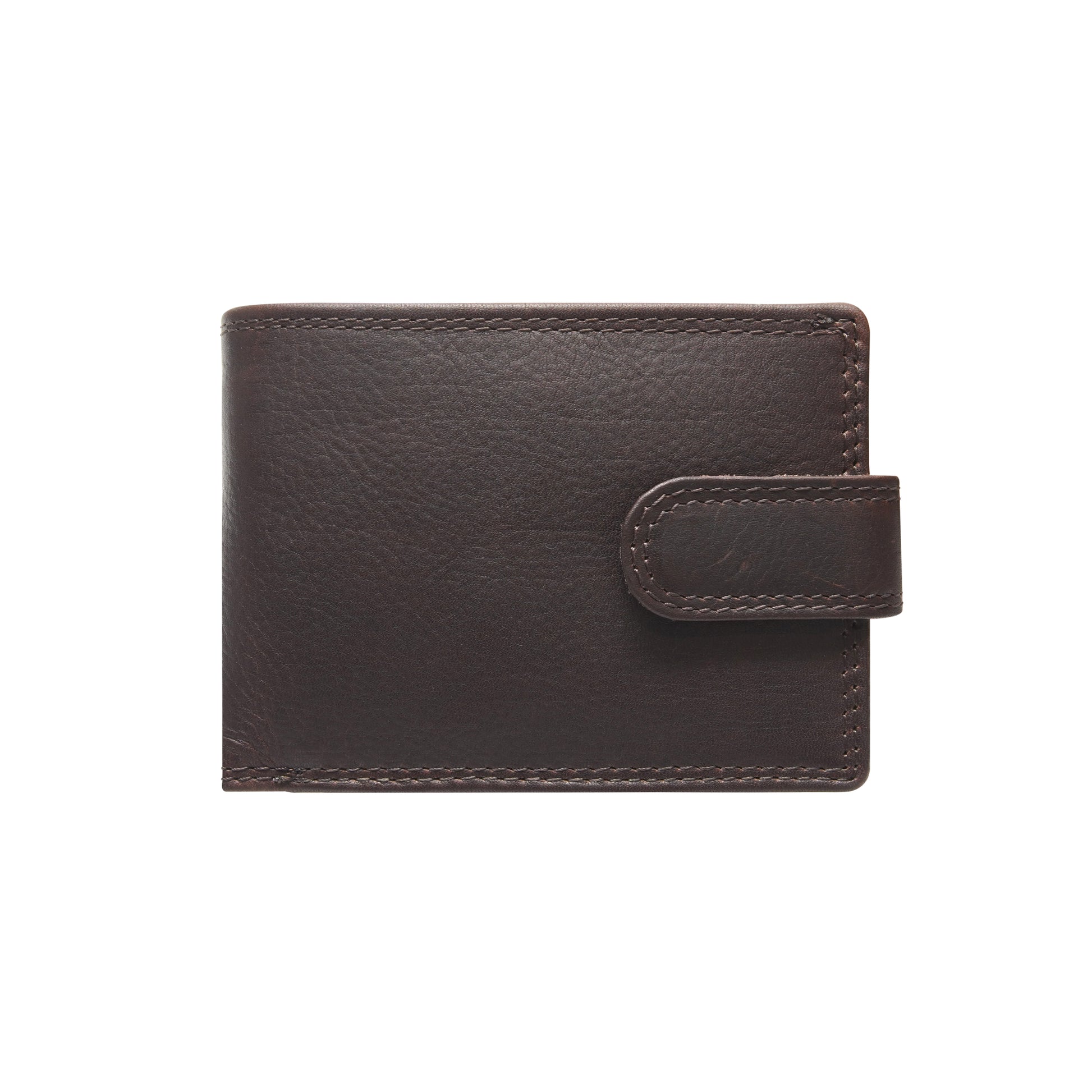 Cenzoni brown leather RFID-protected bifold wallet with button closure - front view