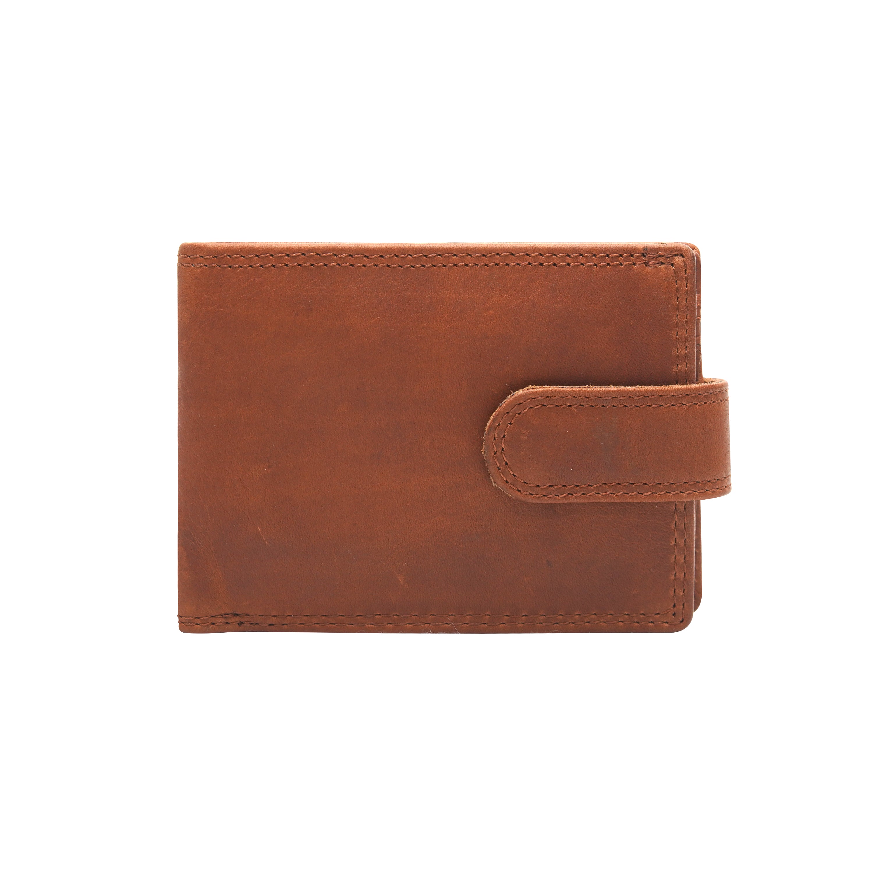 Cenzoni tan leather RFID-protected bifold wallet with button closure - front view