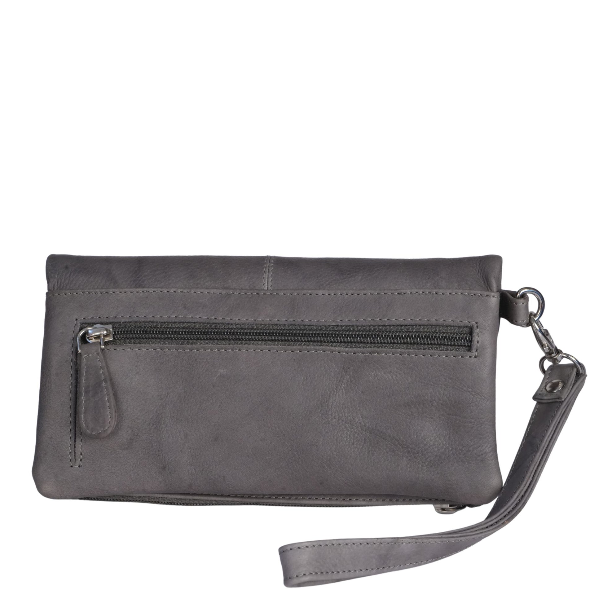 Grey leather wallet back view