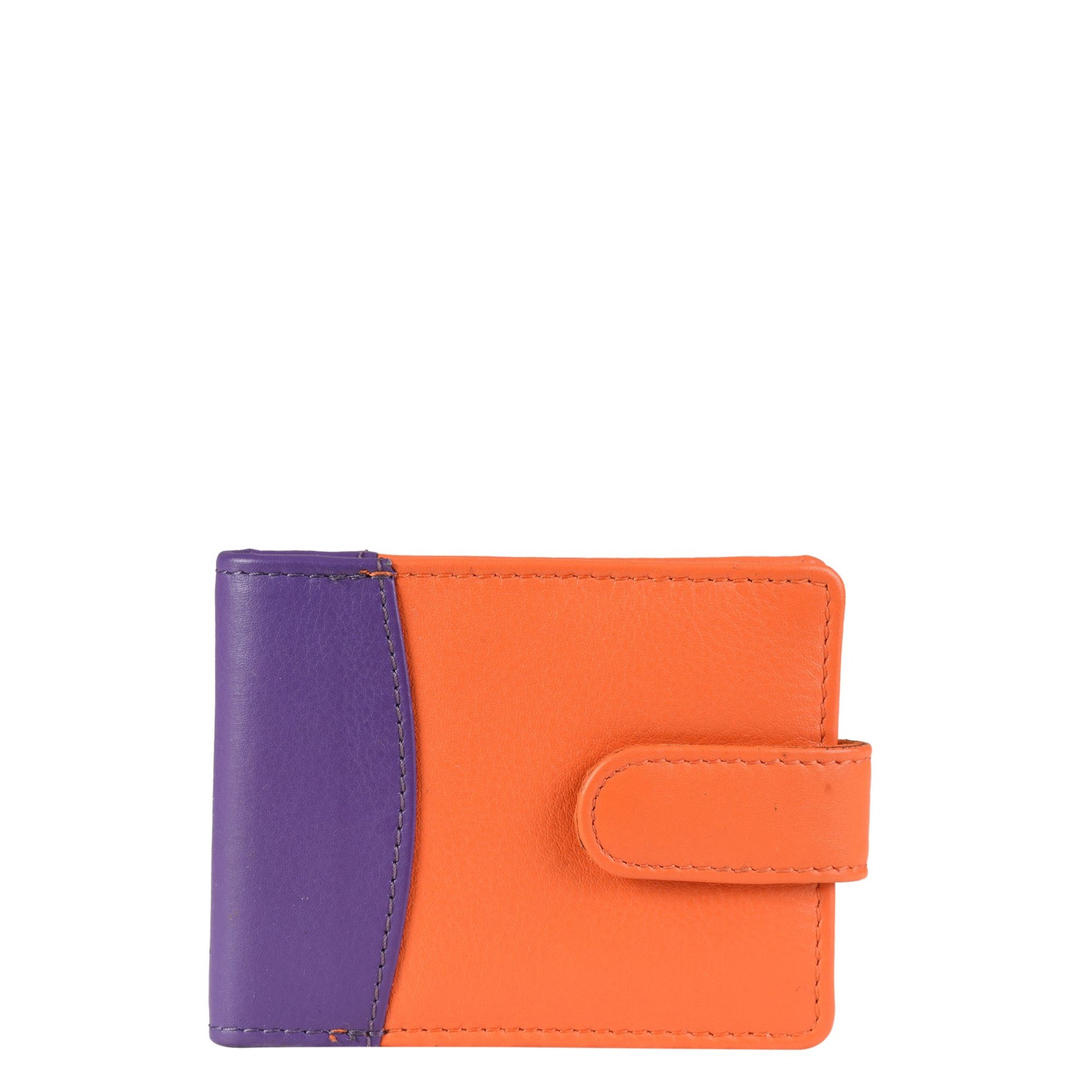 Orange purple leather card holder frontside