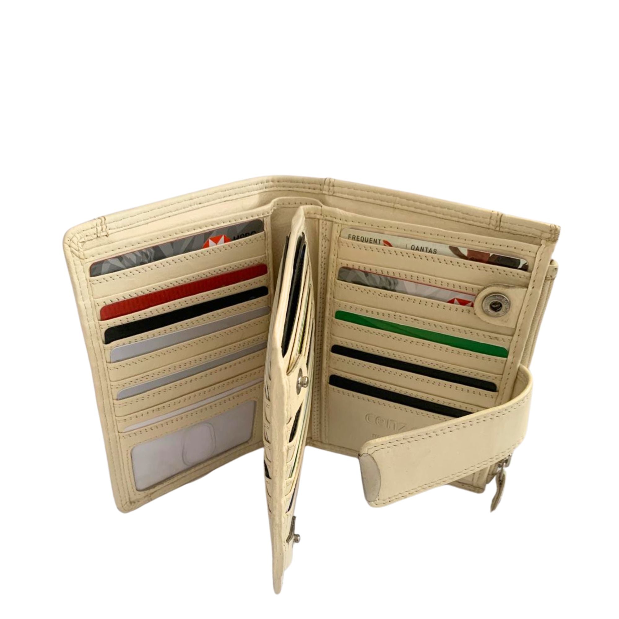 Beige leather ladies wallet open view