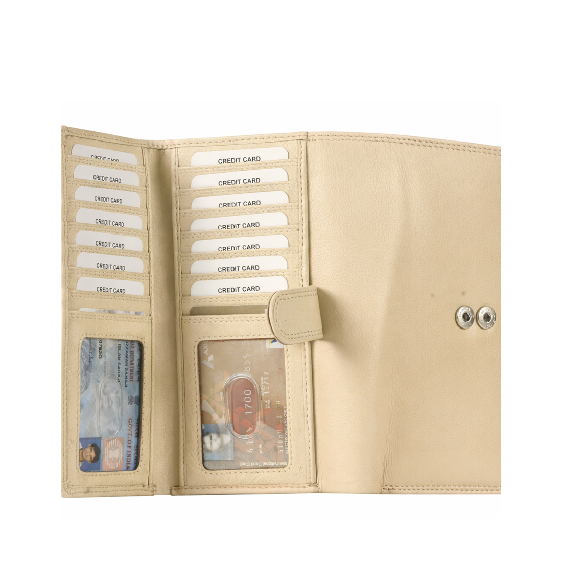 Beige leather wallet front view