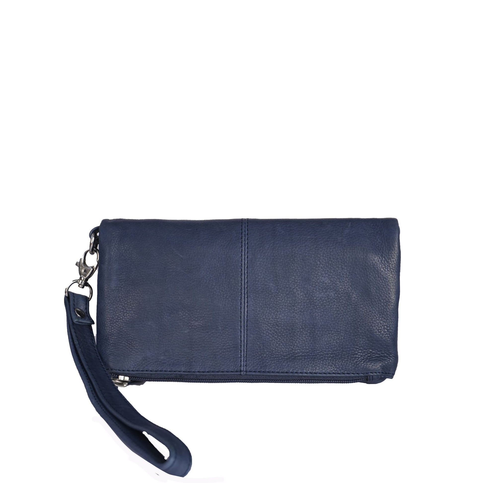 Navy leather wallet front view