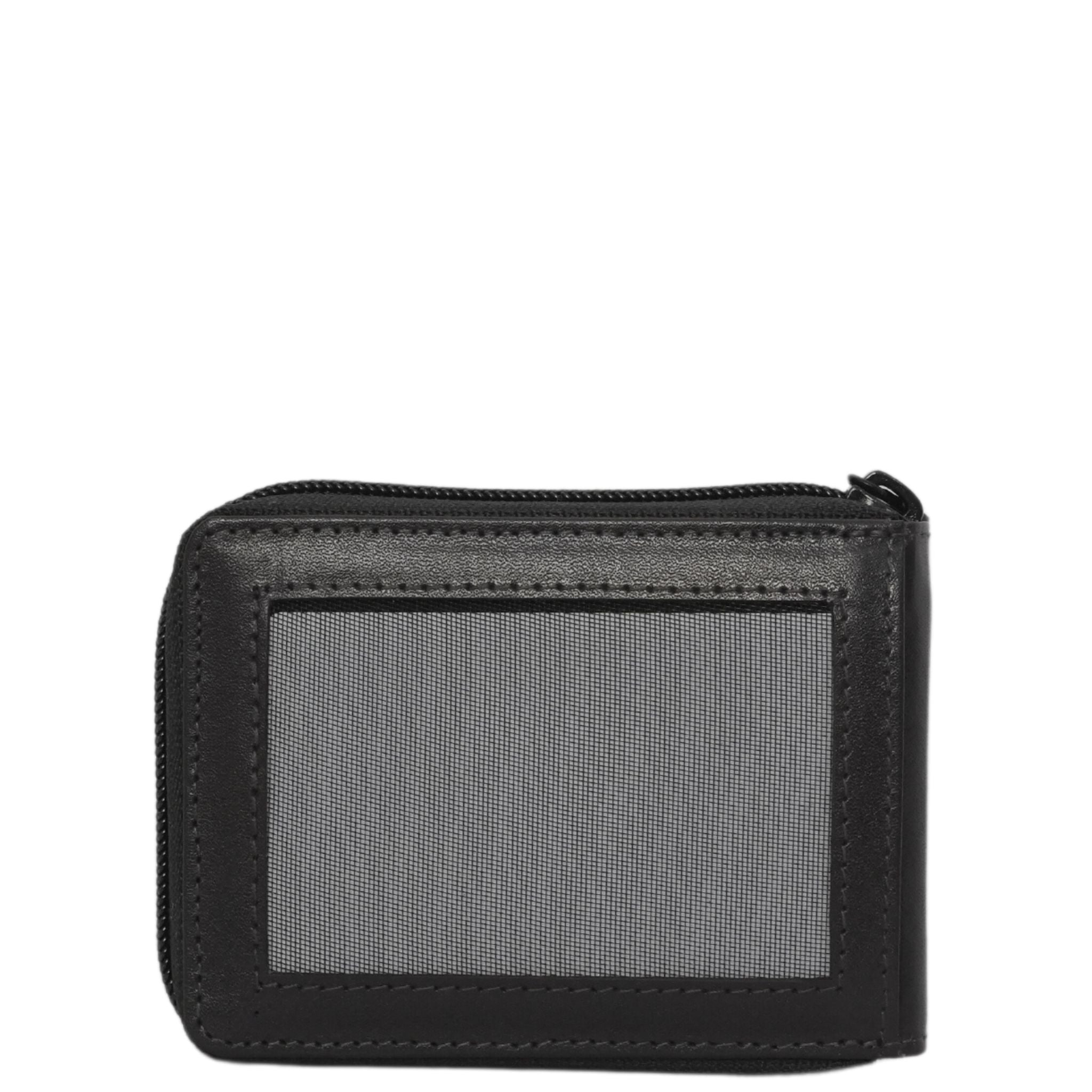 Black leather zip around card wallet back view