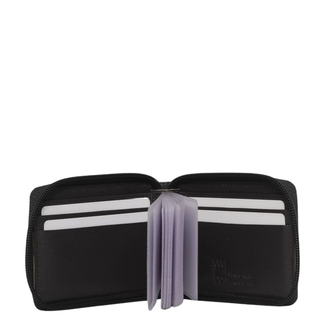 Black leather zip around card wallet