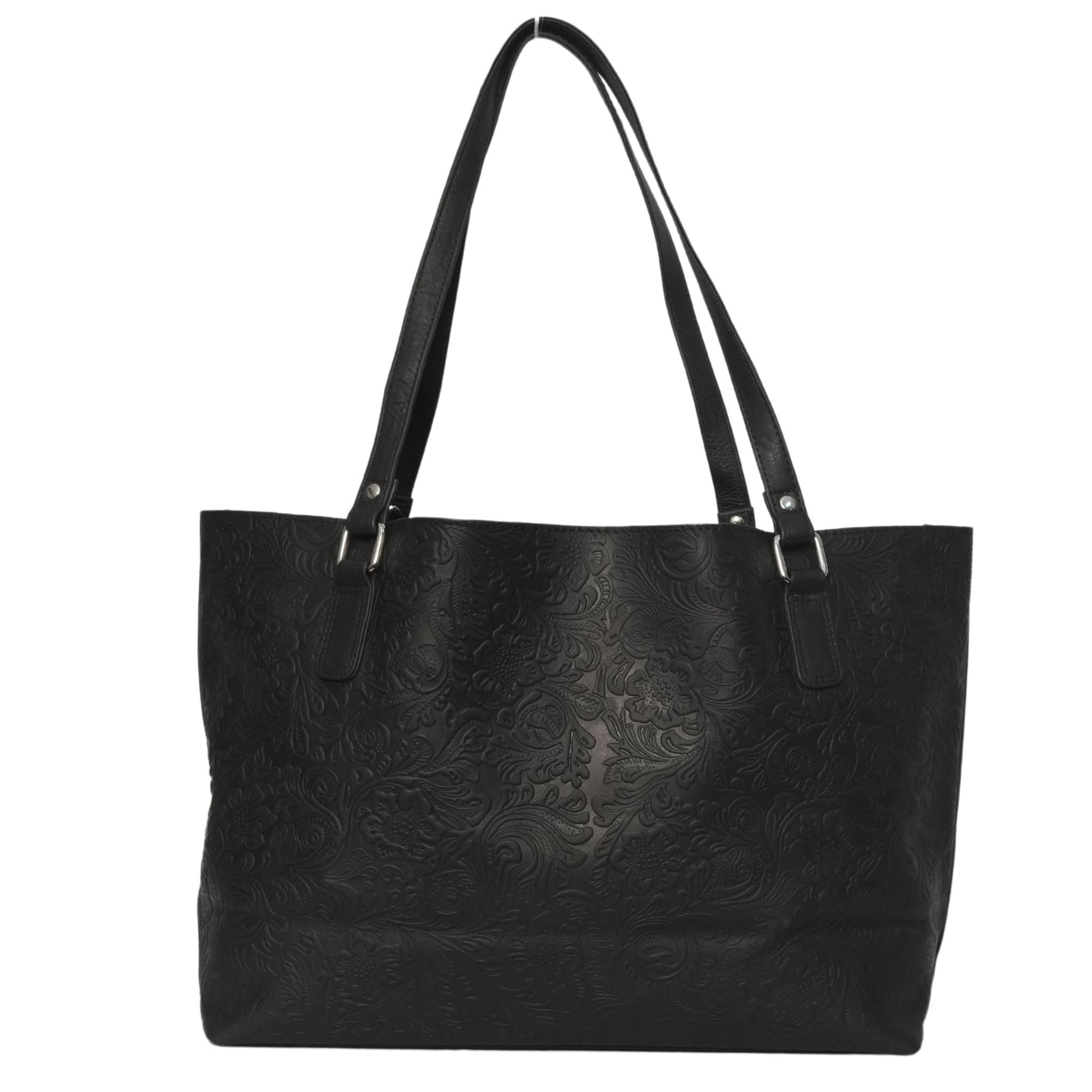 Black leather shoulder bag front view