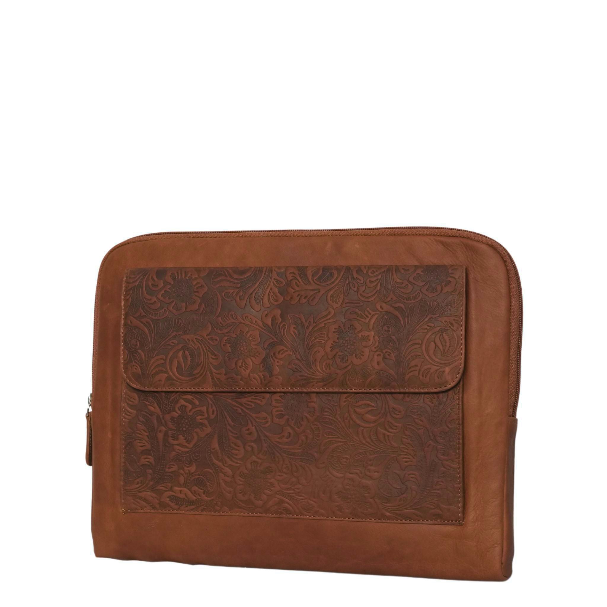Tan Floral Laptop Bag EOP536  angle view