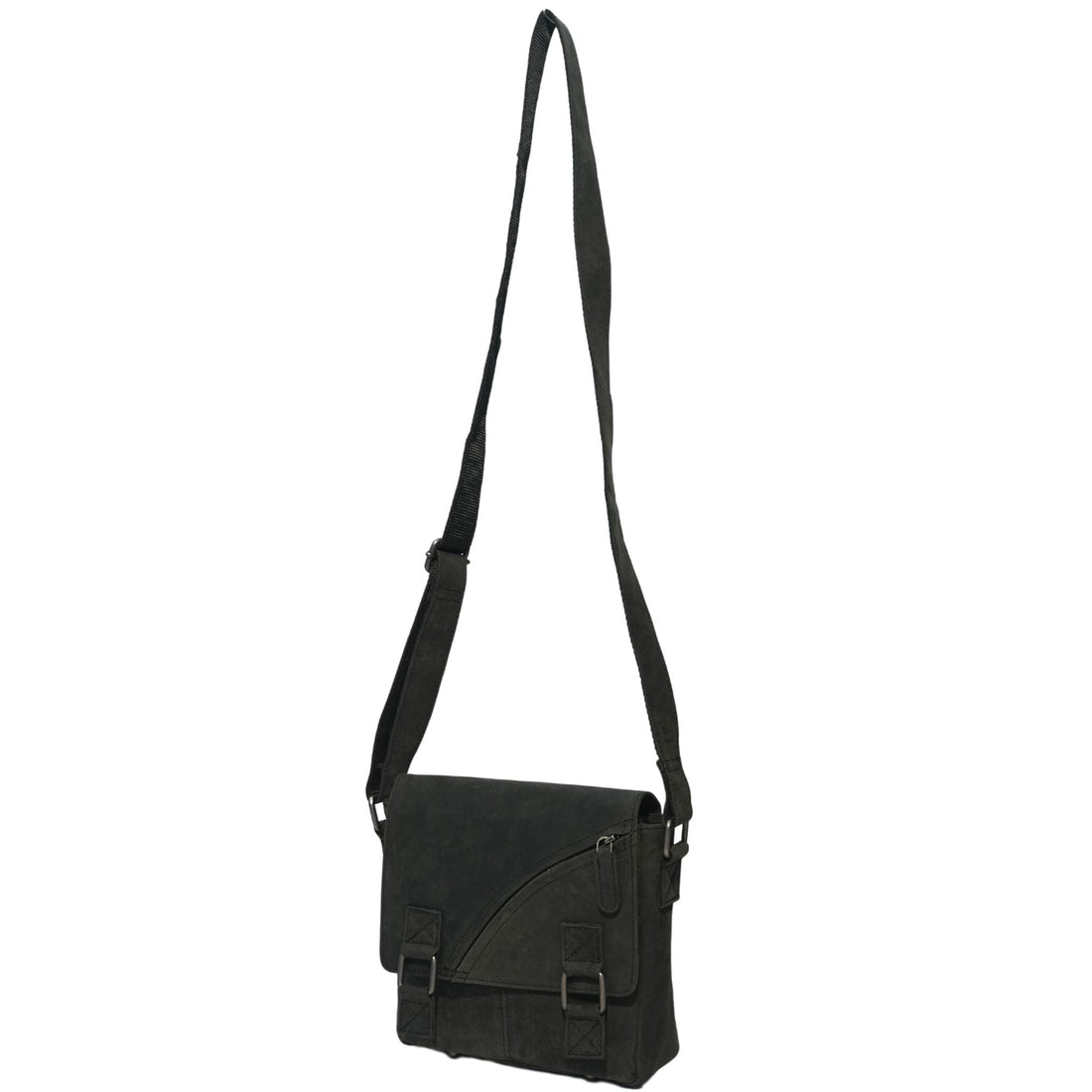 Black leather crossbody bag full view