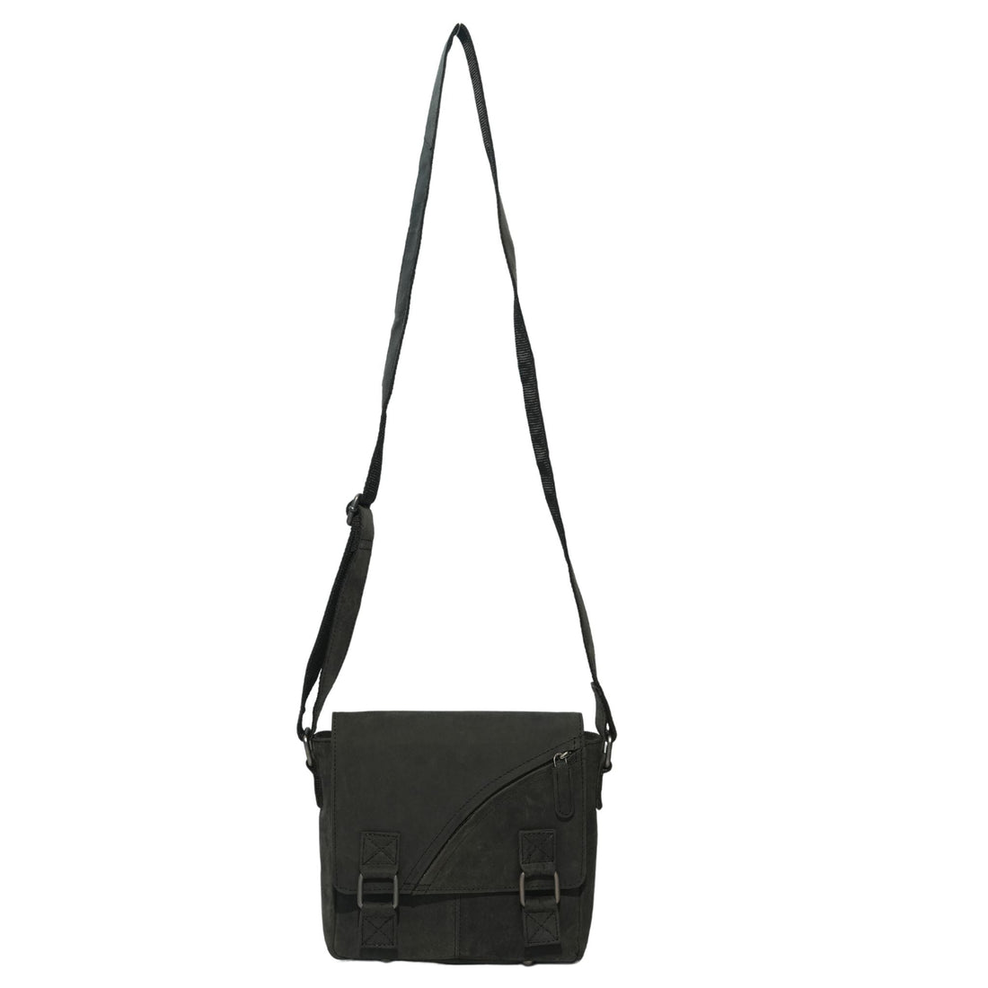 Black leather crossbody bag full view