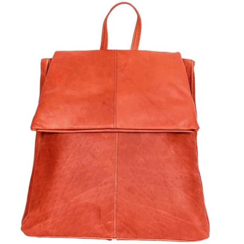 Square Flap Leather Backpack OP138(LT) - Orange