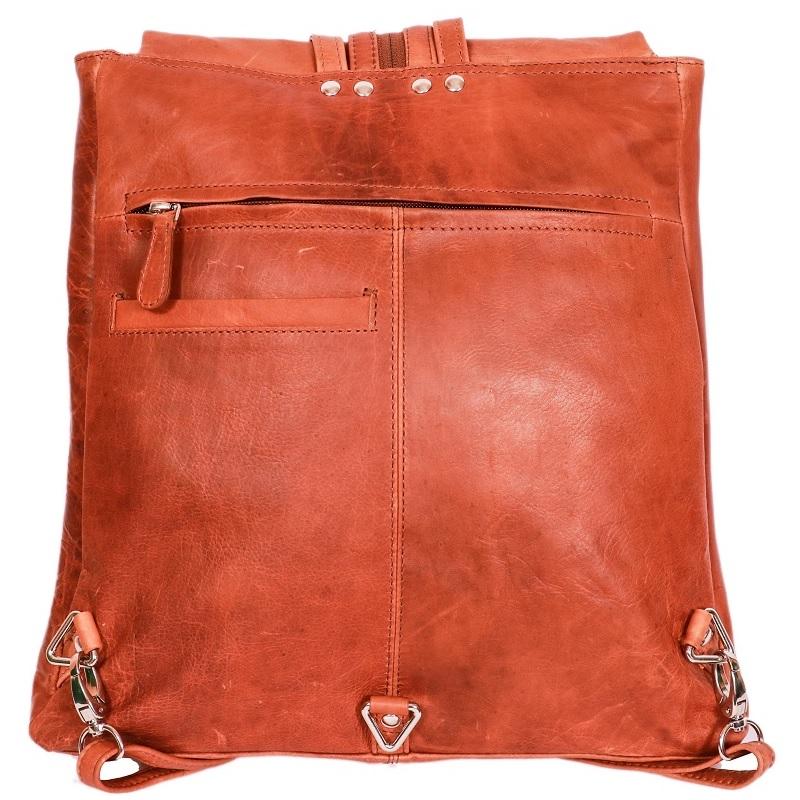 Square Flap Leather Backpack OP138(LT) - Orange